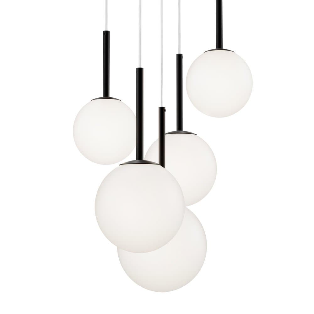 Lampadario Minimal Basic Form In Metallo Nero 5 Luci E Diffusori Bianchi in Lampade a sospensione LuceArt - Montecorvino Pugliano, commercioVirtuoso.it