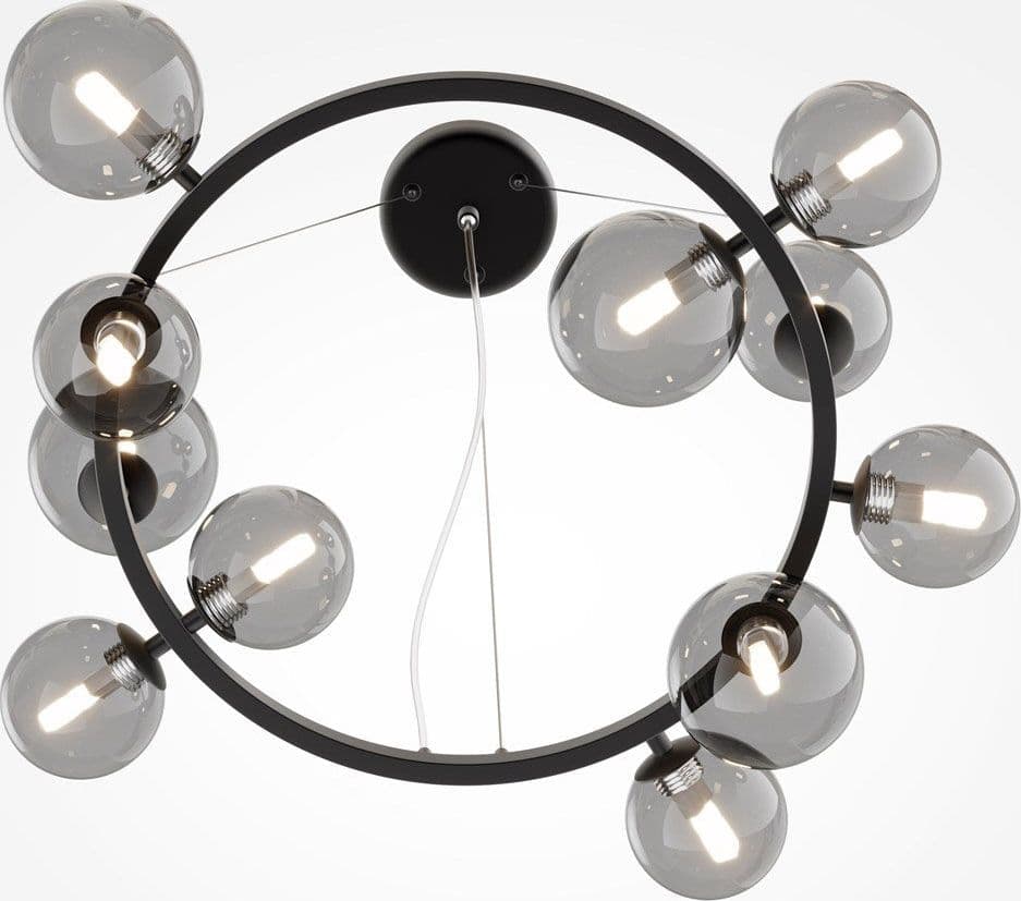 Lampadario Contemporaneo Dallas Metallo Nero 11 Luci Diffusori Vetro Specchiato in Lampadari LuceArt - Montecorvino Pugliano, commercioVirtuoso.it