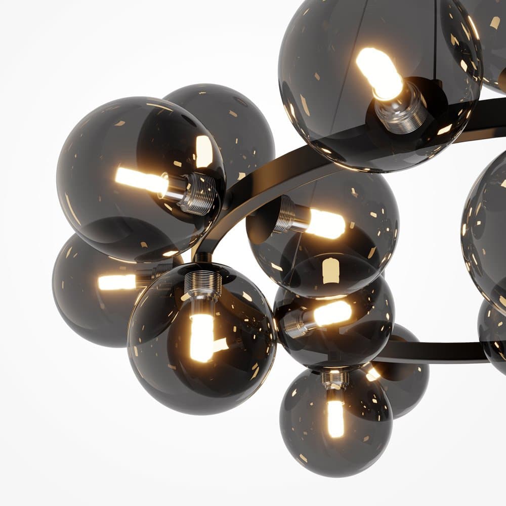 Lampadario Contemporaneo Dallas Metallo Nero 25 Luci Diffusori Vetro Specchiato in Lampadari LuceArt - Montecorvino Pugliano, commercioVirtuoso.it