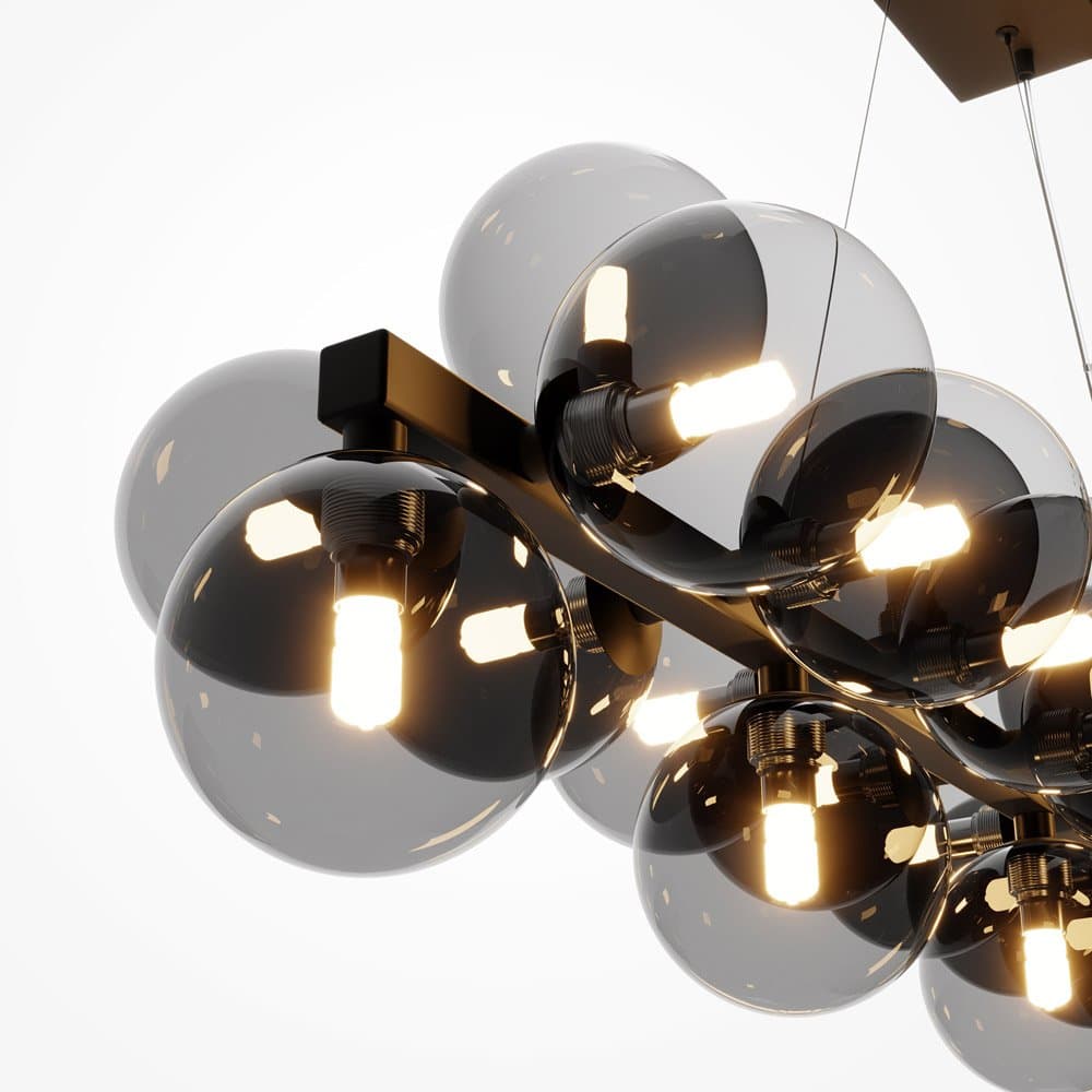 Lampadario Contemporaneo Dallas Metallo Nero 25 Luci Diffusori Vetro Nero Specchiato in Lampadari LuceArt - Montecorvino Pugliano, commercioVirtuoso.it