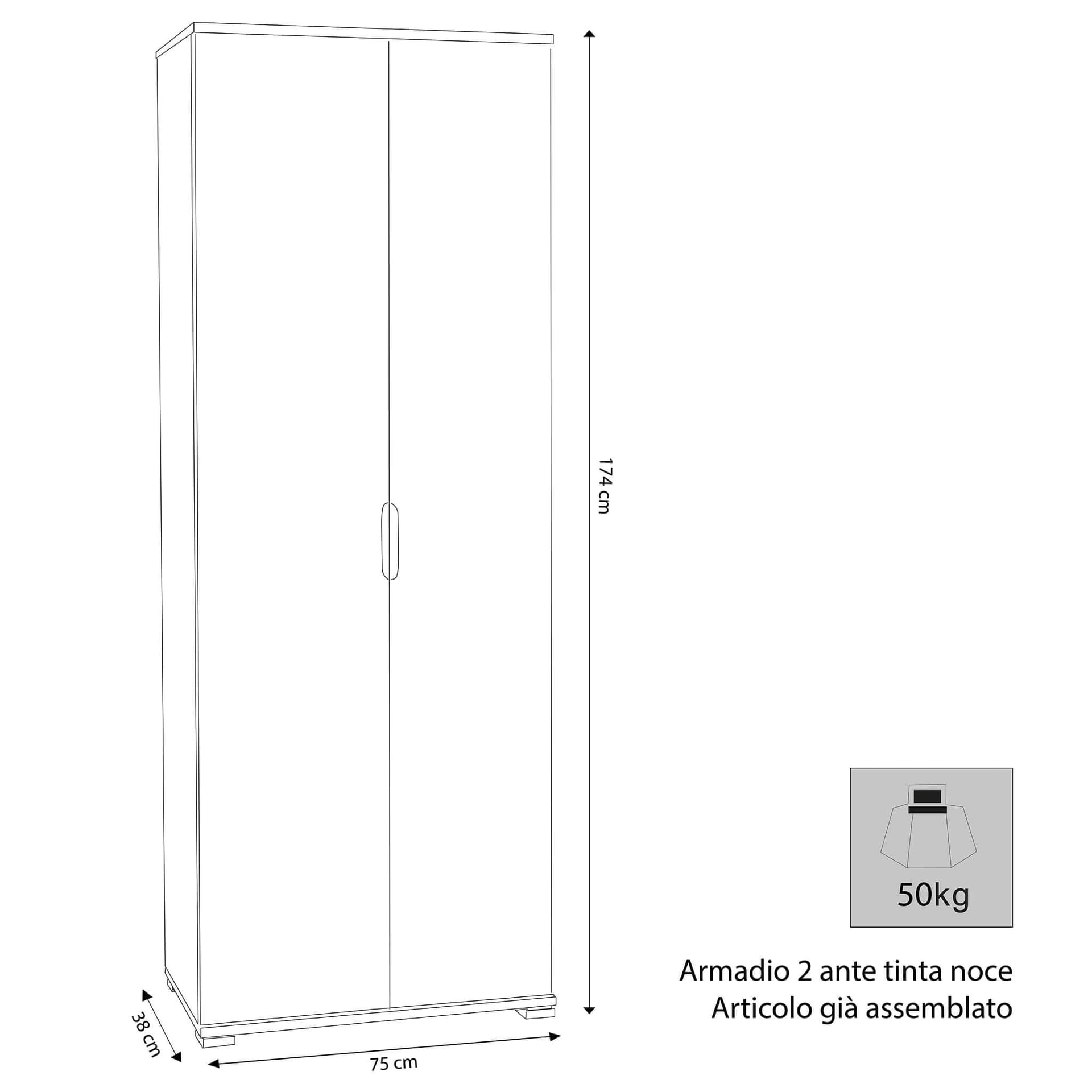 NILO - armadio due ante 180 Rovere grigio in Armadi Milani Home - Dueville, commercioVirtuoso.it