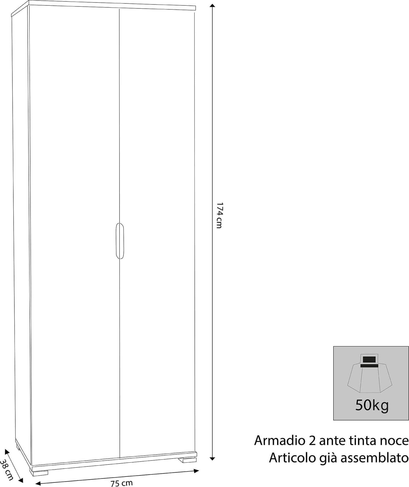 NILO - armadio due ante 180 Marrone chiaro in Armadi Milani Home - Dueville, commercioVirtuoso.it