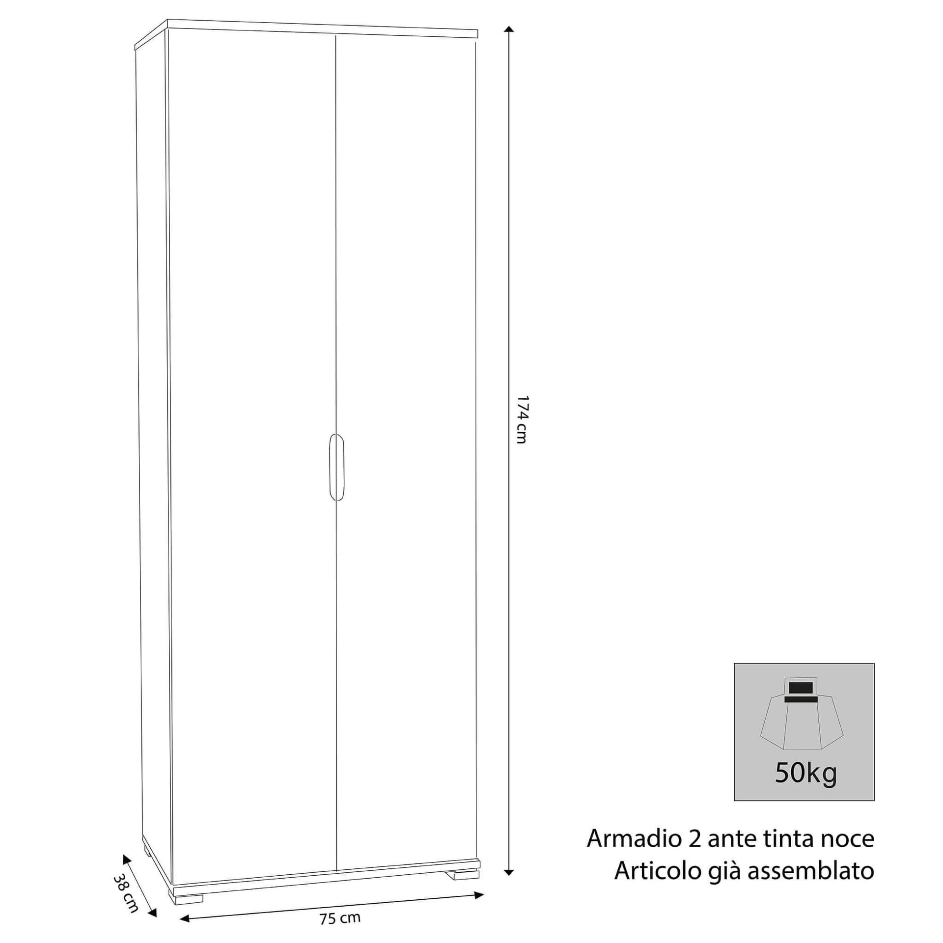 NILO - armadio due ante 180 Marrone chiaro in Armadi Milani Home - Dueville, commercioVirtuoso.it