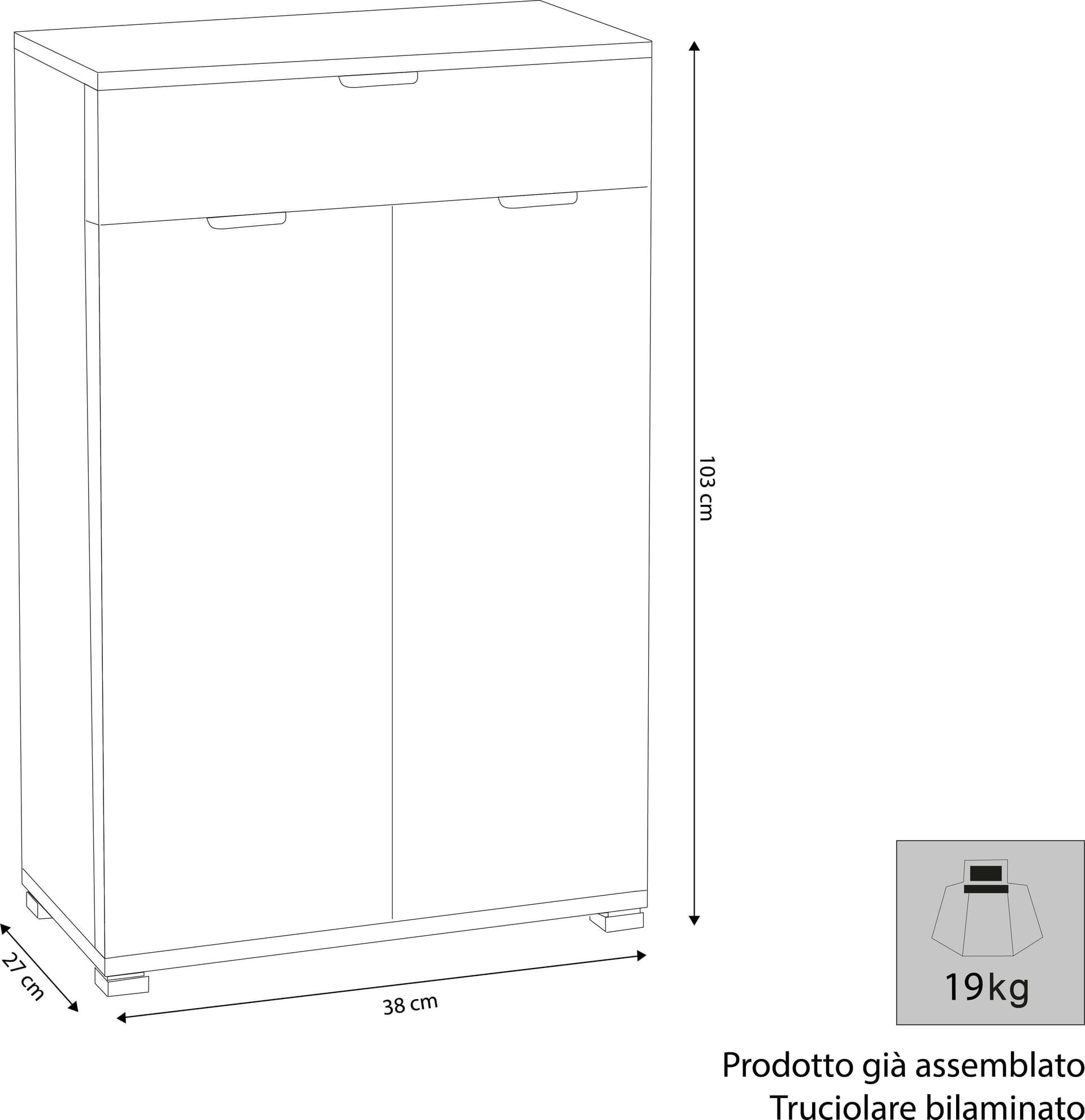 MOBY - armadietto con due ante e un cassetto Bianco in Comodini Milani Home - Dueville, commercioVirtuoso.it