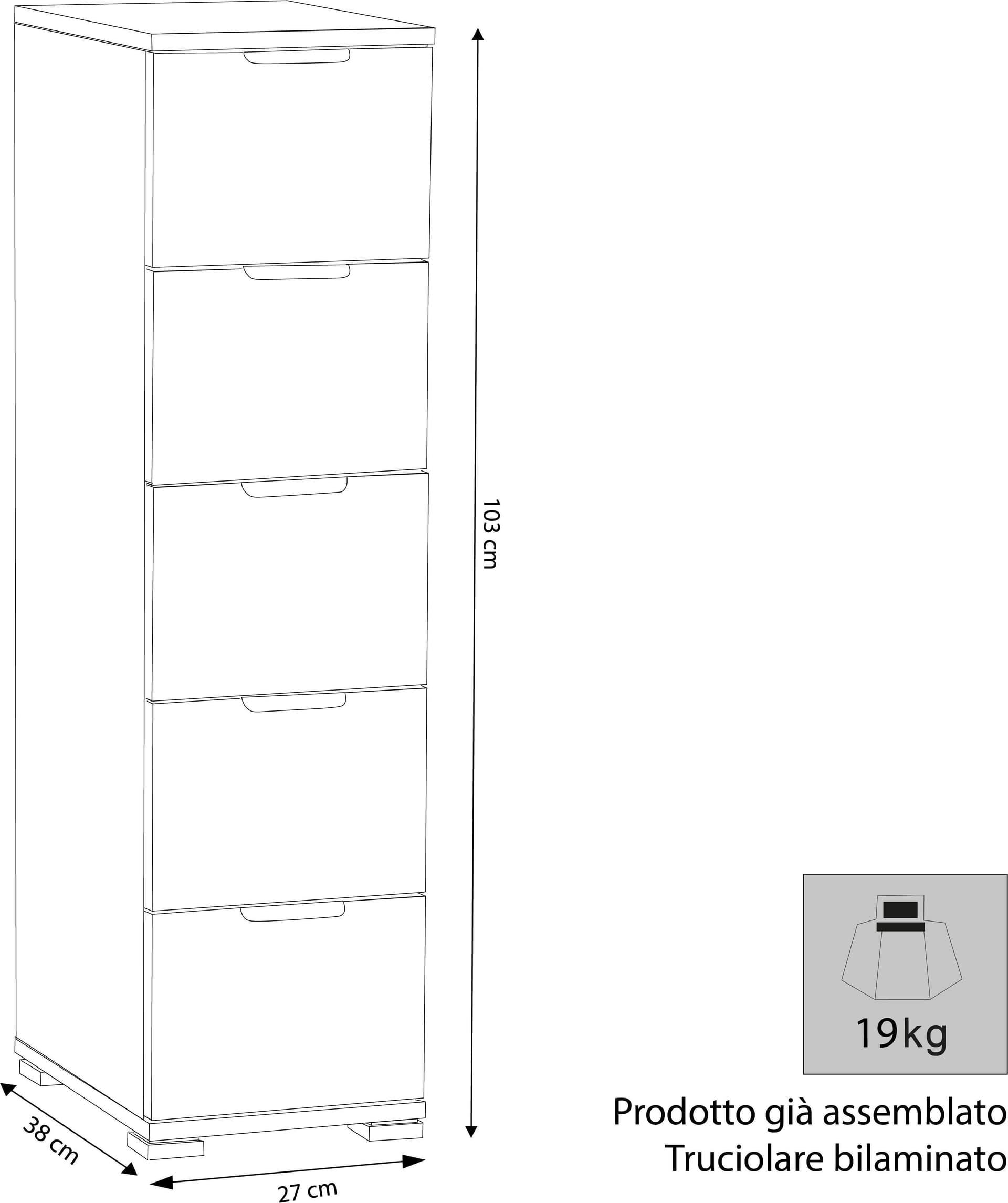 GLICH - cassettiera 5 cassetti Marrone chiaro in Comò e cassettiere Milani Home - Dueville, commercioVirtuoso.it