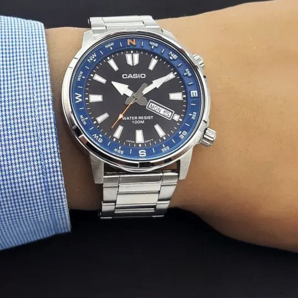 Casio Collection - Orologio Da Polso Da Uomo Al Quarzo Casual Bracciale E Cassa In Acciaio Inox Di Colore Grigio Quadrante Analogico Nero MTD-130D-1A2VDF in Orologi da polso Dupers Club - Campo di Giove, commercioVirtuoso.it