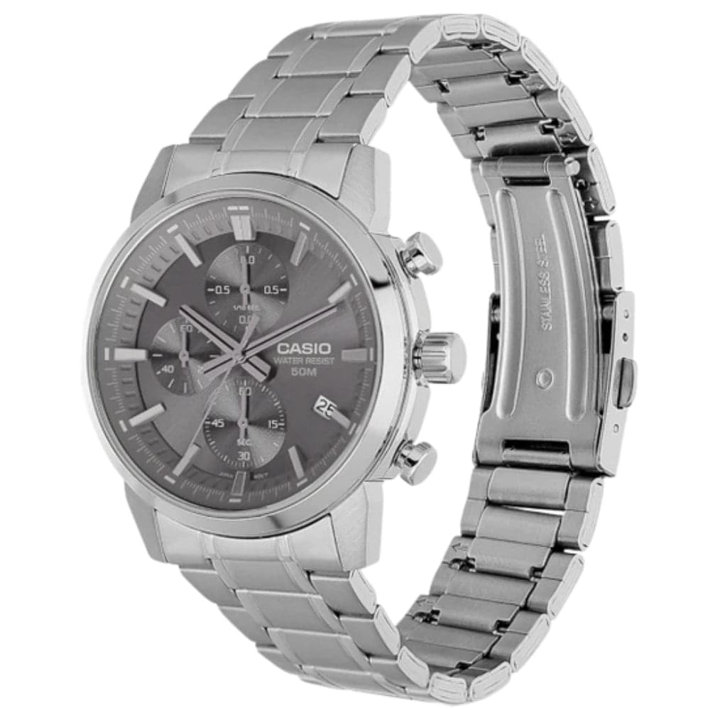 Orologio da uomo Casio Standard Analog Cronografo in acciaio inossidabile con quadrante grigio al quarzo MTP-E510D-8AVDF in Orologi da polso Dupers Club - Campo di Giove, commercioVirtuoso.it