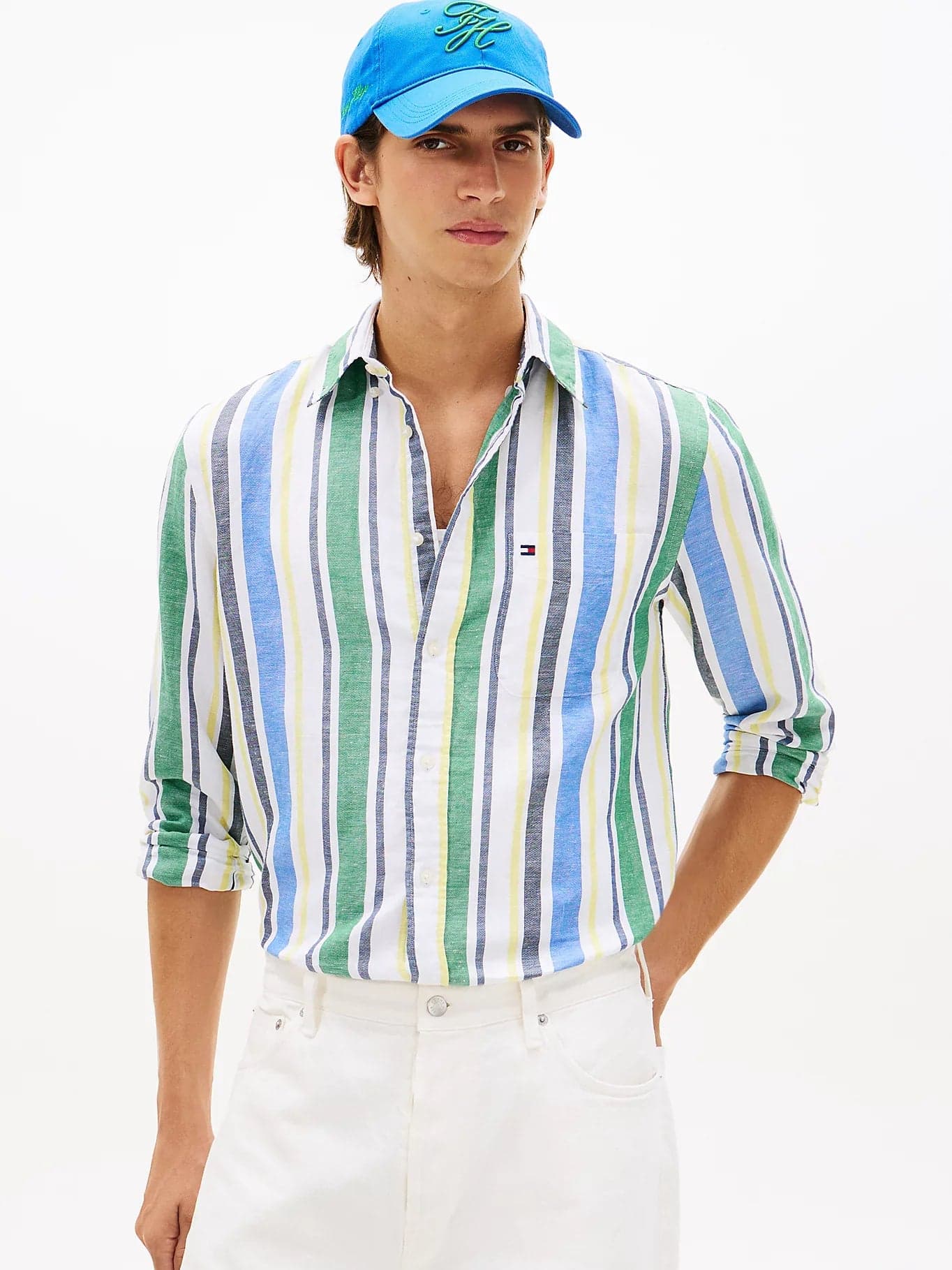 Camicia uomo Tommy Hilfiger in lino e cotone a righe – Regular fit MW0MW424540CD
