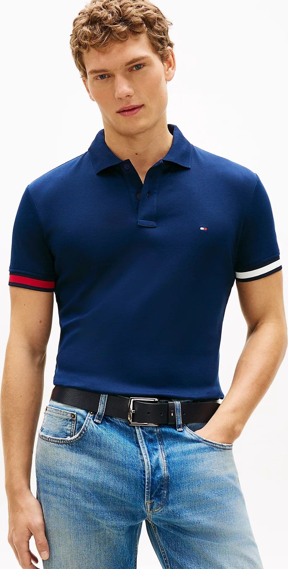 Tommy Hilfiger polo uomo slim fit in cotone interlock blu con logo