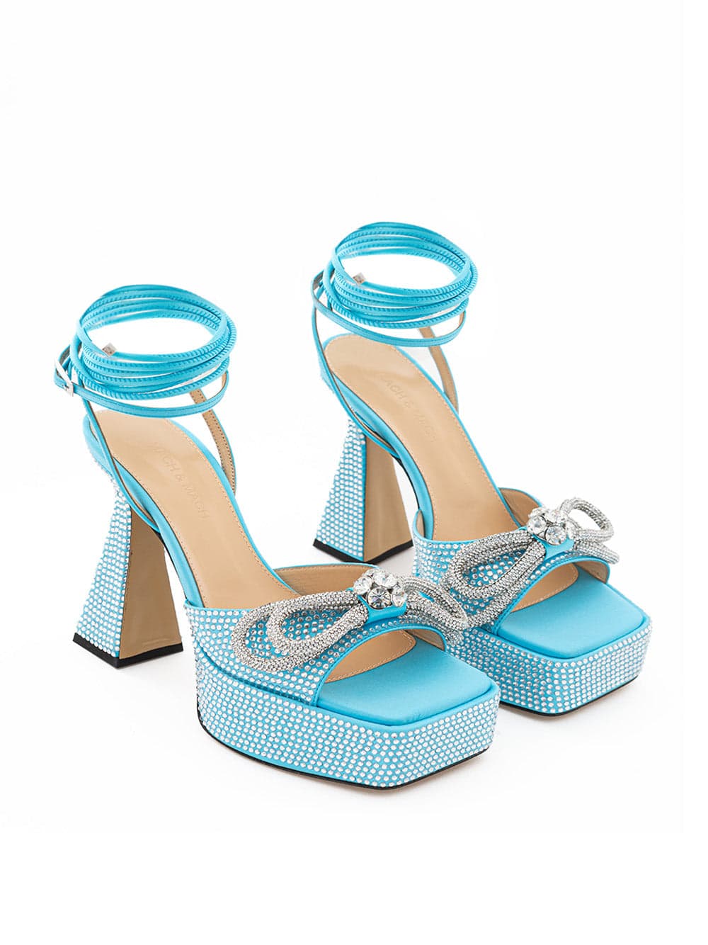 MACH & MACH Sandali Plateau Azzurro con Cristalli Doppio Fiocco Mach & Mach da donna in Sandali moda Drestige - Casamassima, commercioVirtuoso.it