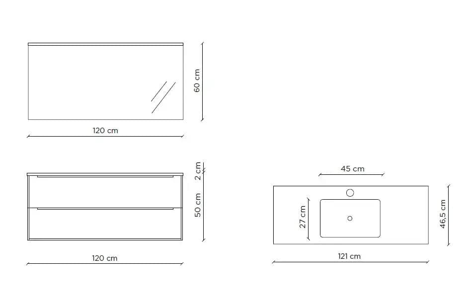 Mobile Bagno 120cm Sospeso Con Quattro Cassetti Lavabo Doppia Vasca Specchio E Doppia Lampada - Mobile Bagno TFT