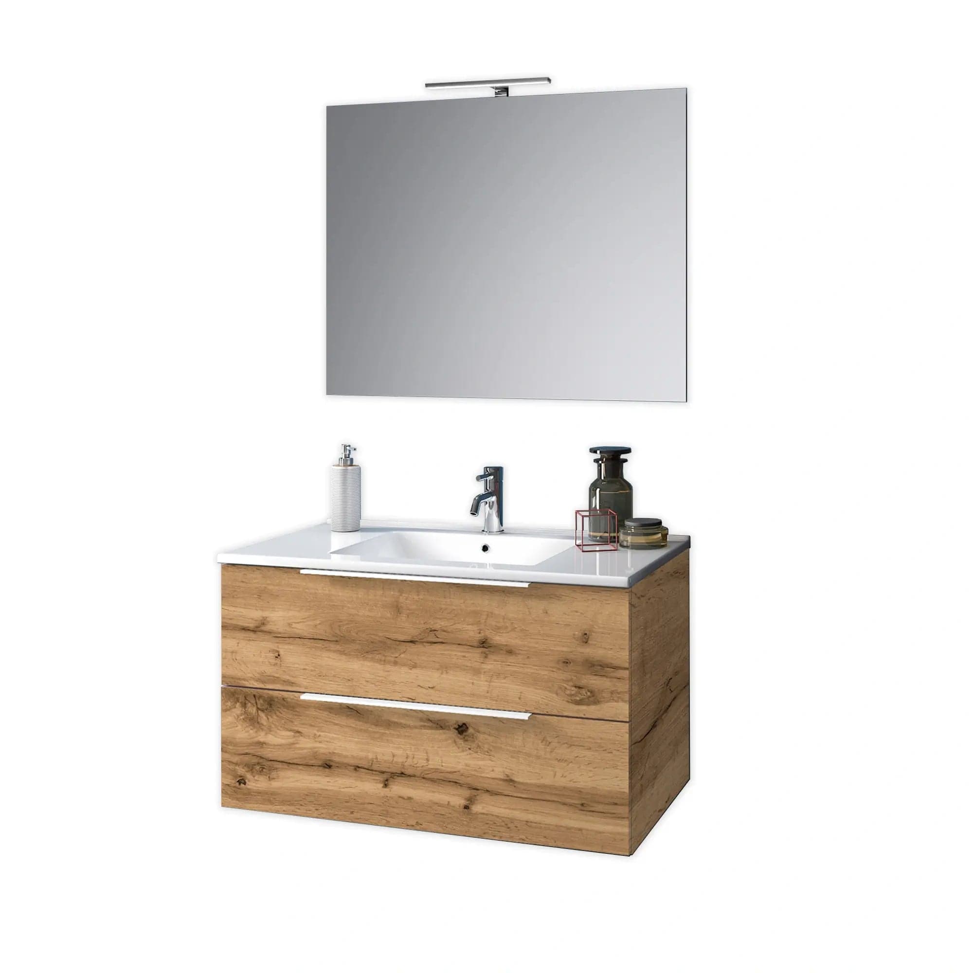 Composizione Bagno 80cm Sospesa Con Due Cassetti E Specchio Con Lampada in Mobiletti con lavabo Shopbagno.it - Roma, commercioVirtuoso.it