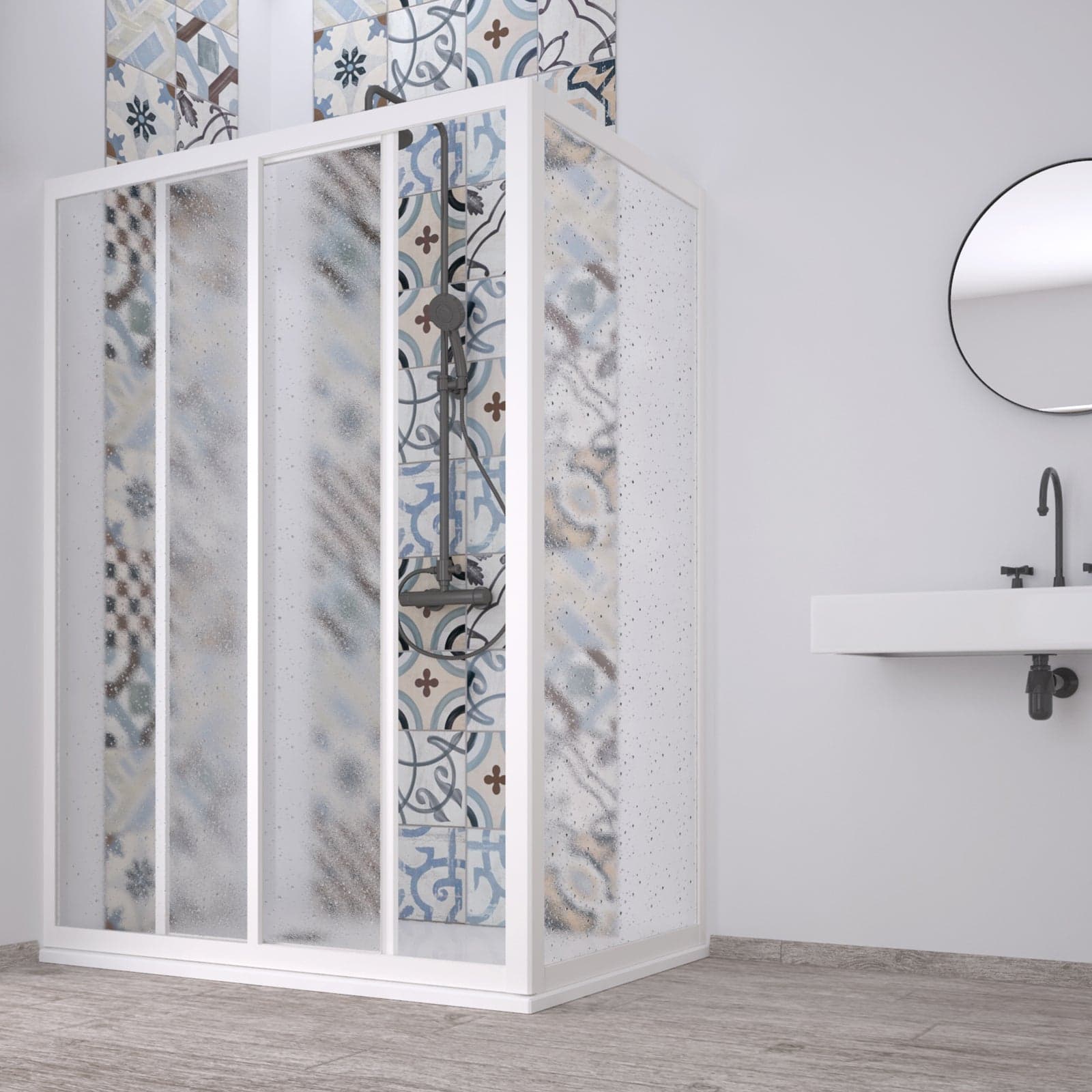 Box doccia angolare "Acril" in Acrilico con profili in PVC apertura centrale riducibile "Made in Italy" – 70 X 90 cm – Forte