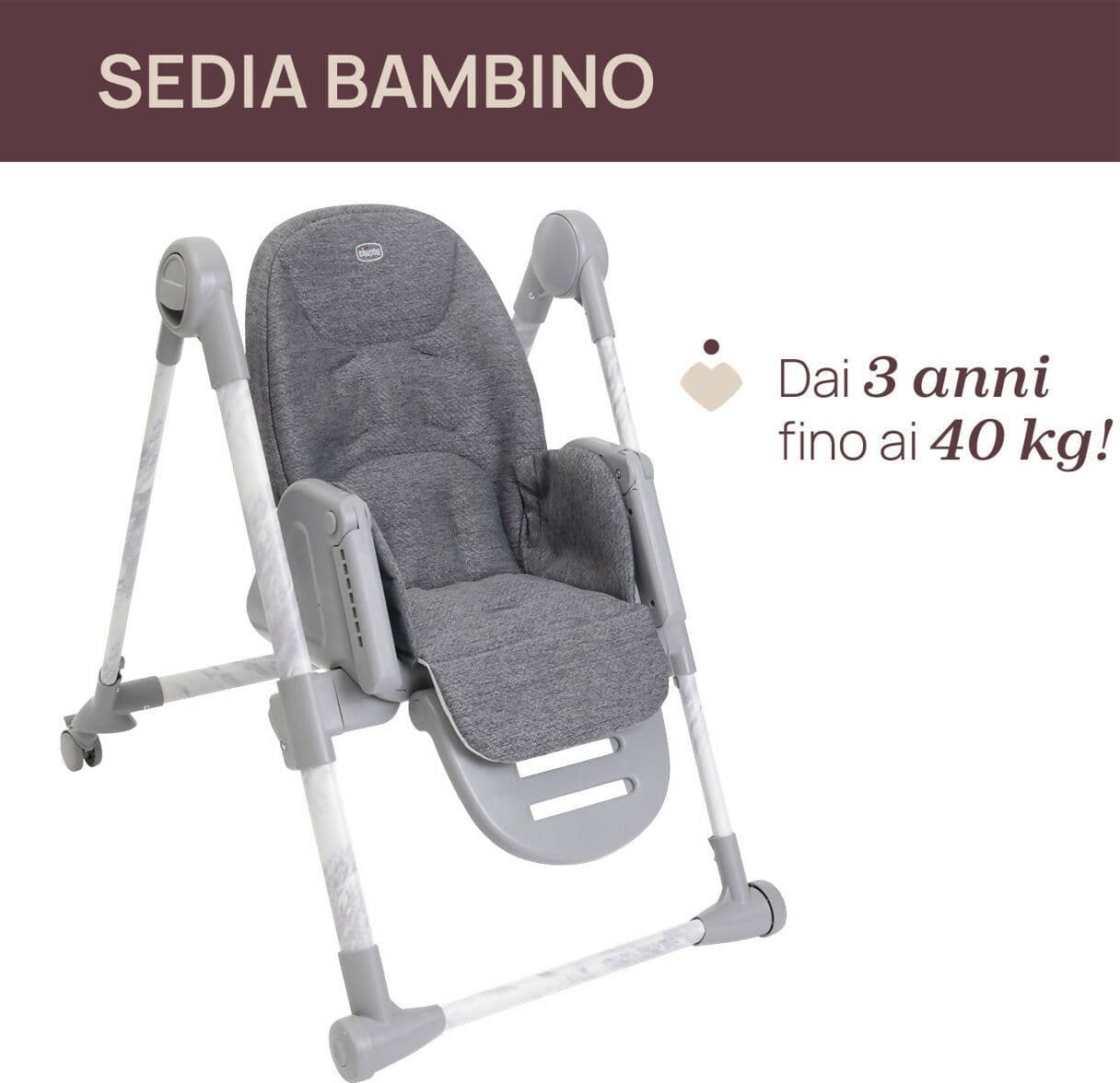 CHICCO Polly Armonia Seggiolone Evolutivo Pappa per Bambini da 0 Mesi a 40 kg, Seggiolone Reclinabile a Sdraietta con Altezza e Poggiapiedi Regolabili, 4 Ruote, Chiusura Compatta, grigio scuro, colore CARRARA in Seggioloni Sanitaria Gioia del Bimbo - Villa San Giovanni, commercioVirtuoso.it
