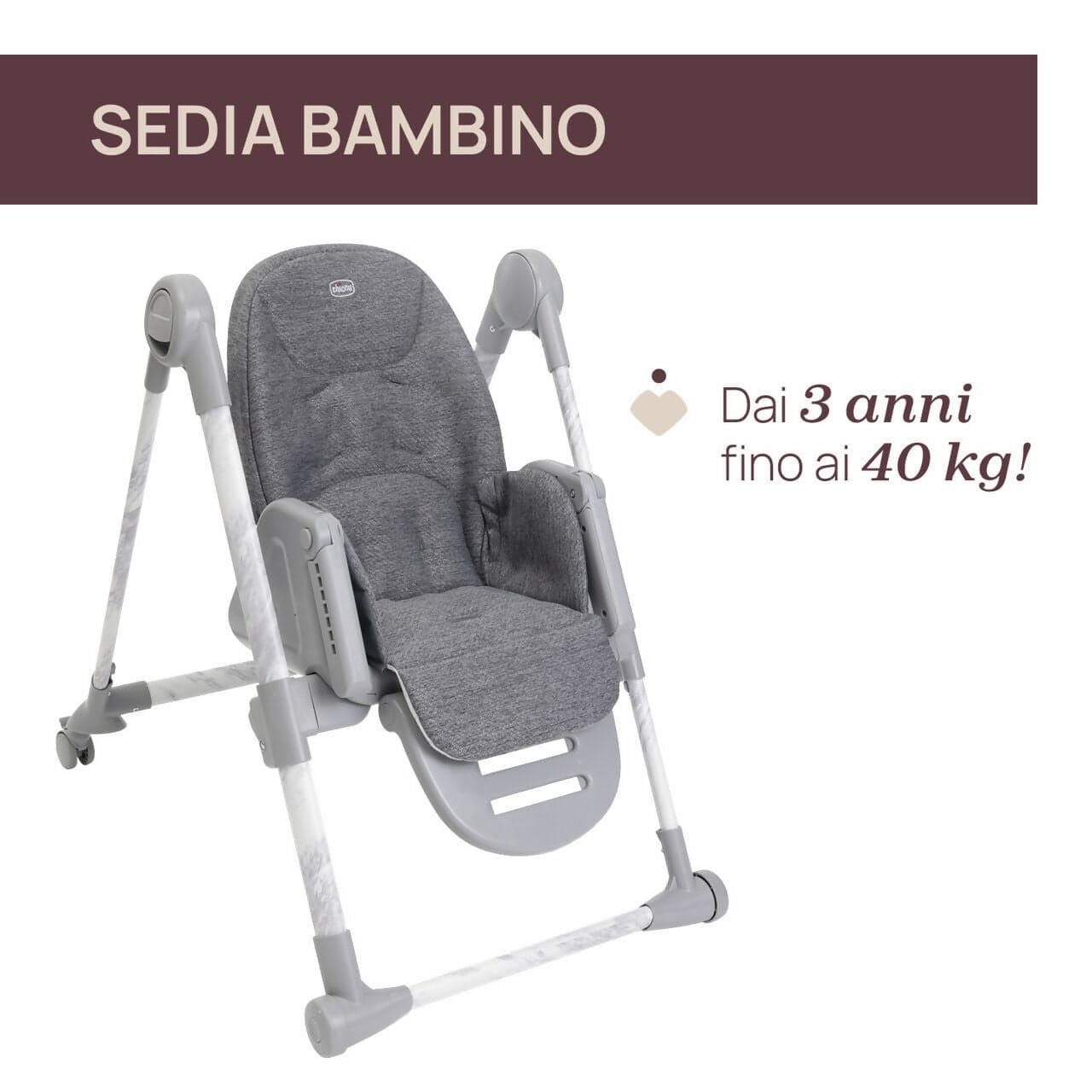 CHICCO Polly Armonia Seggiolone Evolutivo Pappa per Bambini da 0 Mesi a 40 kg, Seggiolone Reclinabile a Sdraietta con Altezza e Poggiapiedi Regolabili, 4 Ruote, Chiusura Compatta, grigio scuro, colore CARRARA in Seggioloni Sanitaria Gioia del Bimbo - Villa San Giovanni, commercioVirtuoso.it