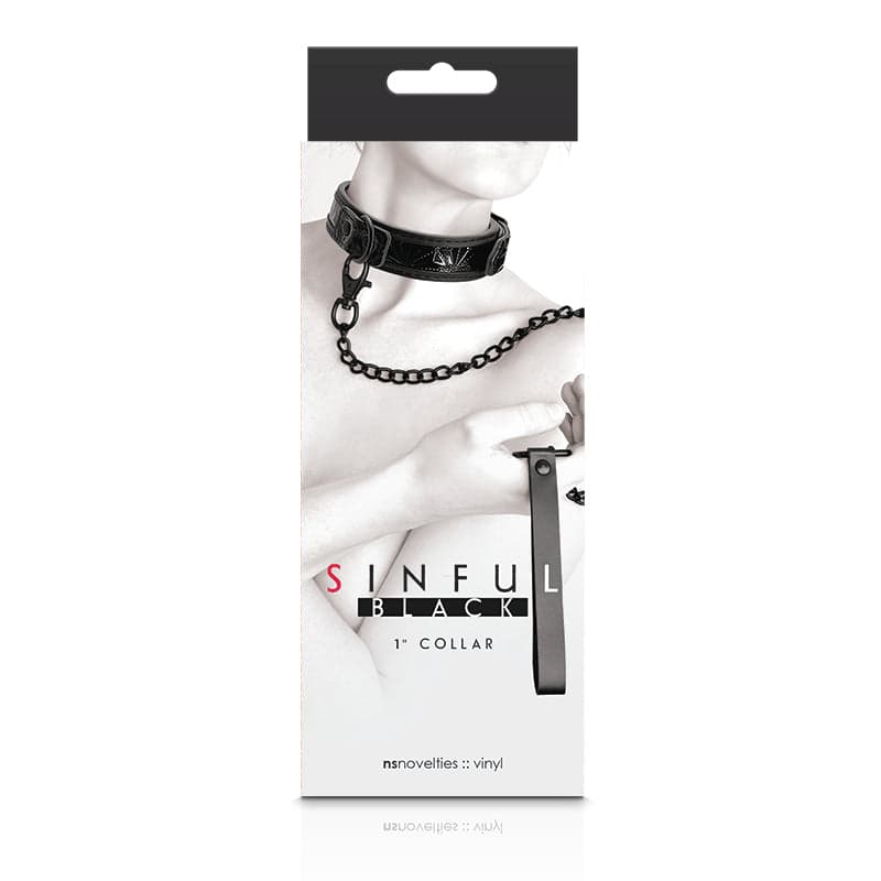 Collare con guinzaglio Sinful nero catena Ns Novelties in vinile in prodotto Erosdom - Palmi, commercioVirtuoso.it