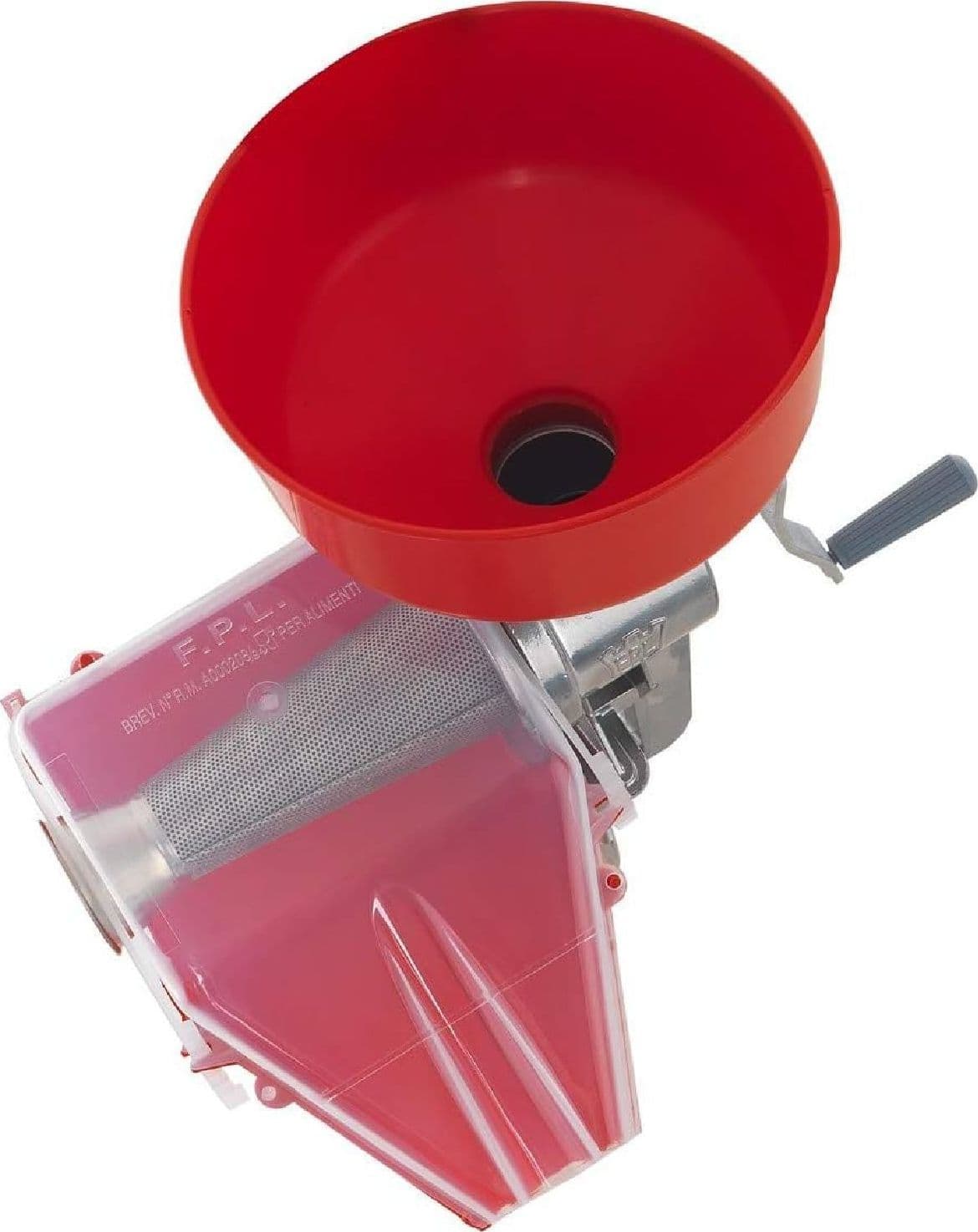 Spremipomodoro manuale "Pavi" con imbuto e scivolo in PVC per trasformazione pomodori in Passapomodoro elettrici e manuali La Zappa - Altamura, commercioVirtuoso.it