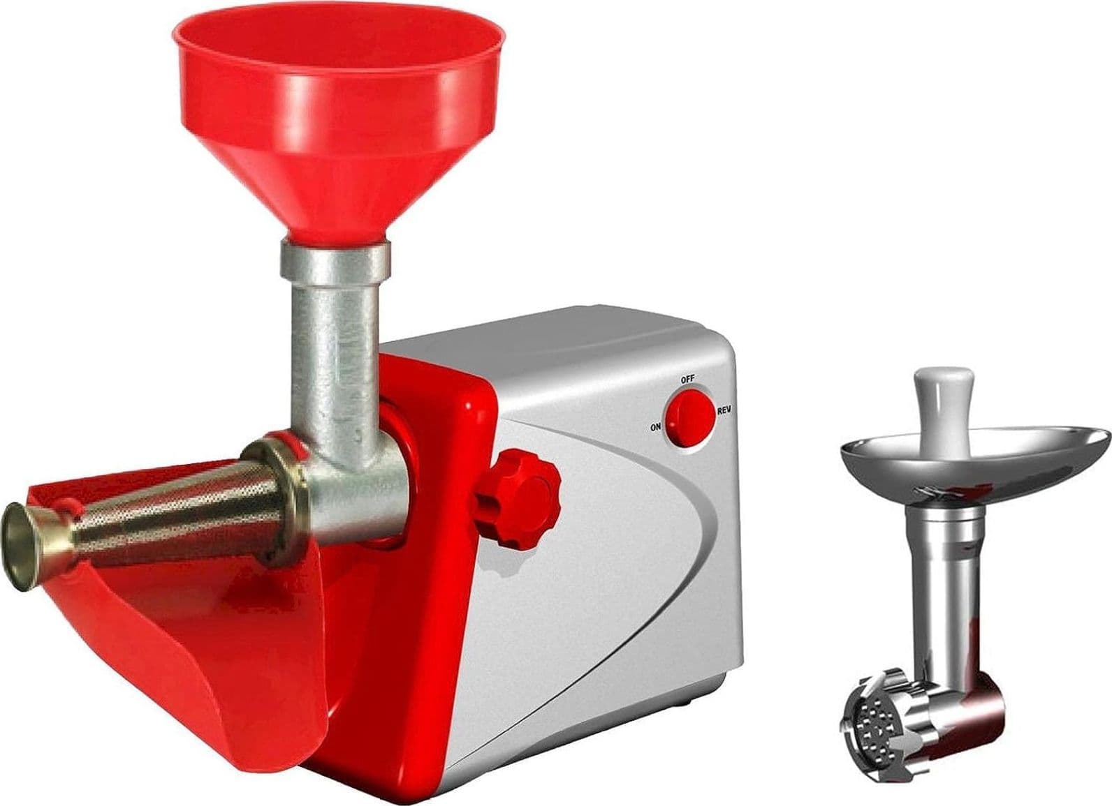 Spremipomodoro + tritacarne "Artus C25" con filtro in acciaio inox, imbuto e scivolo in PVC