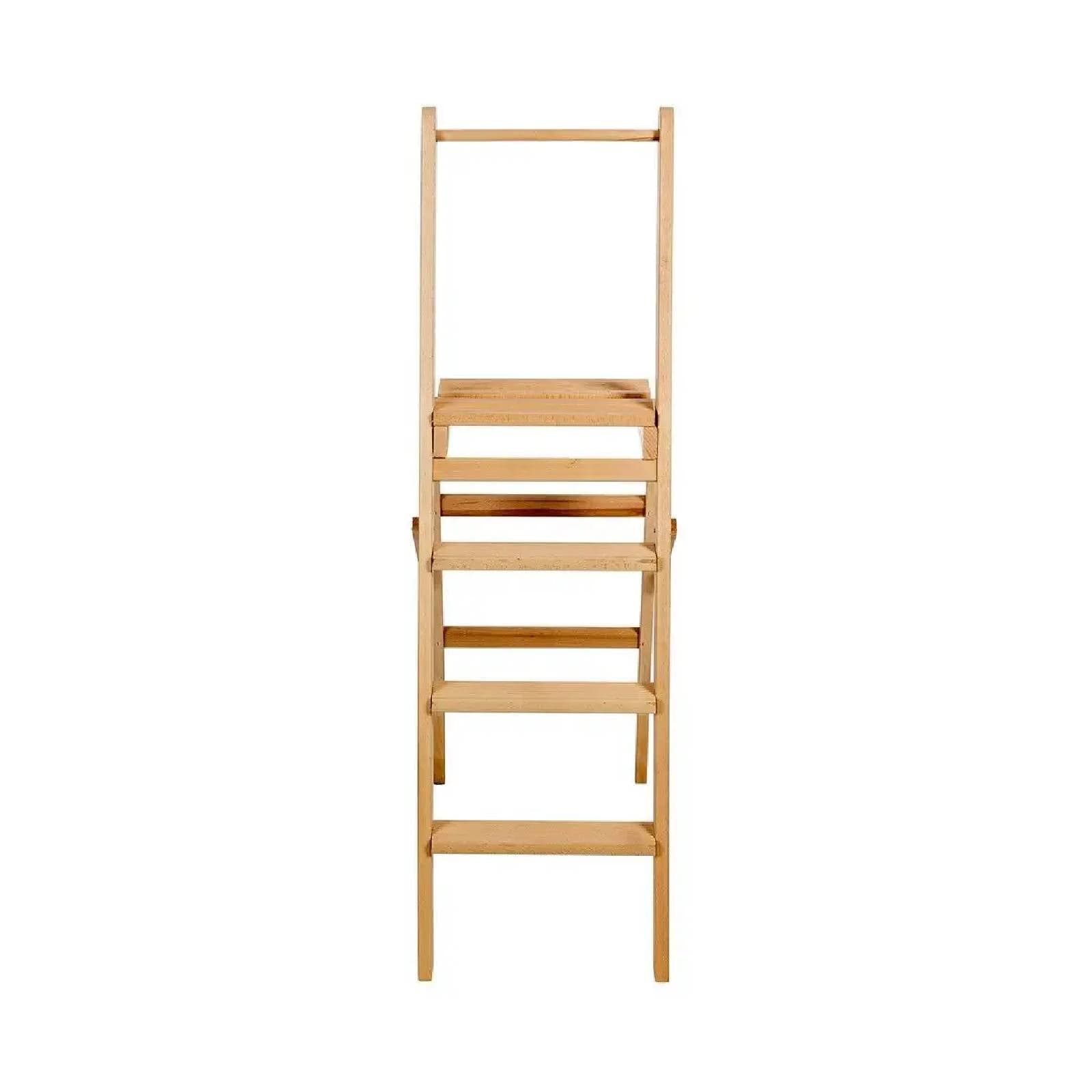 Sgabello "Scaletta" con barra di appoggio realizzato in legno grezzo resistente e pieghevole in Scale multiuso La Zappa - Altamura, commercioVirtuoso.it