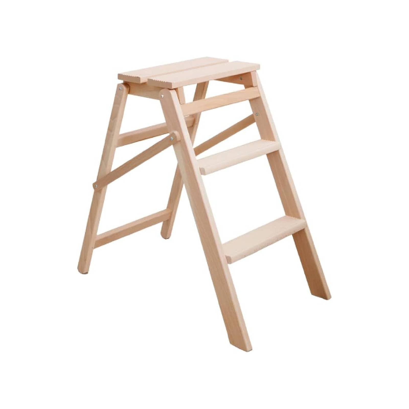 Sgabello "Scaletta" pieghevole realizzato in legno grezzo con tre gradini e barra di appoggio in Scale multiuso La Zappa - Altamura, commercioVirtuoso.it