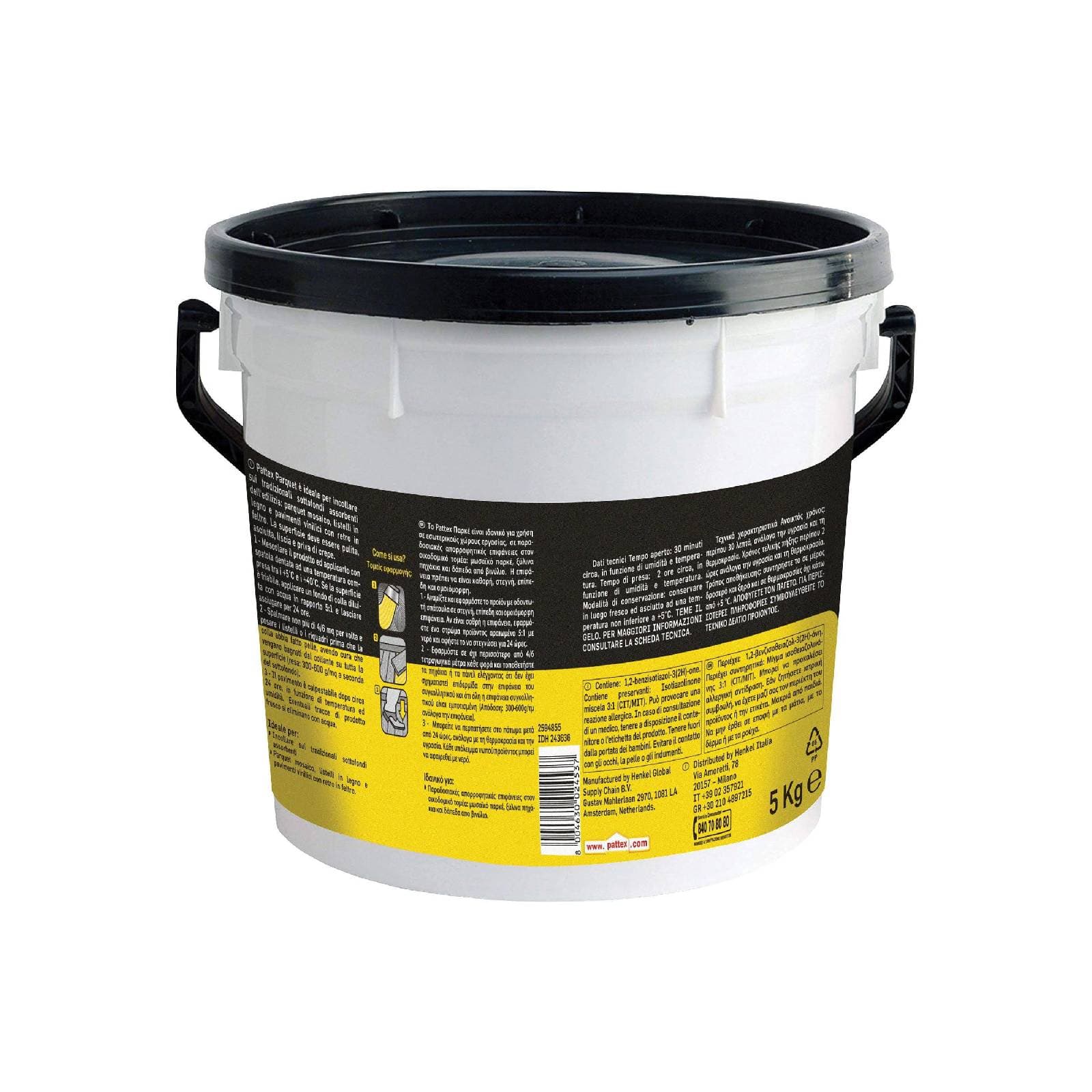 Adesivo per pavimenti in legno "Pattex Parquet" di tipo vinilico in secchio plastico da 5 Kg in Adesivi a contatto La Zappa - Altamura, commercioVirtuoso.it
