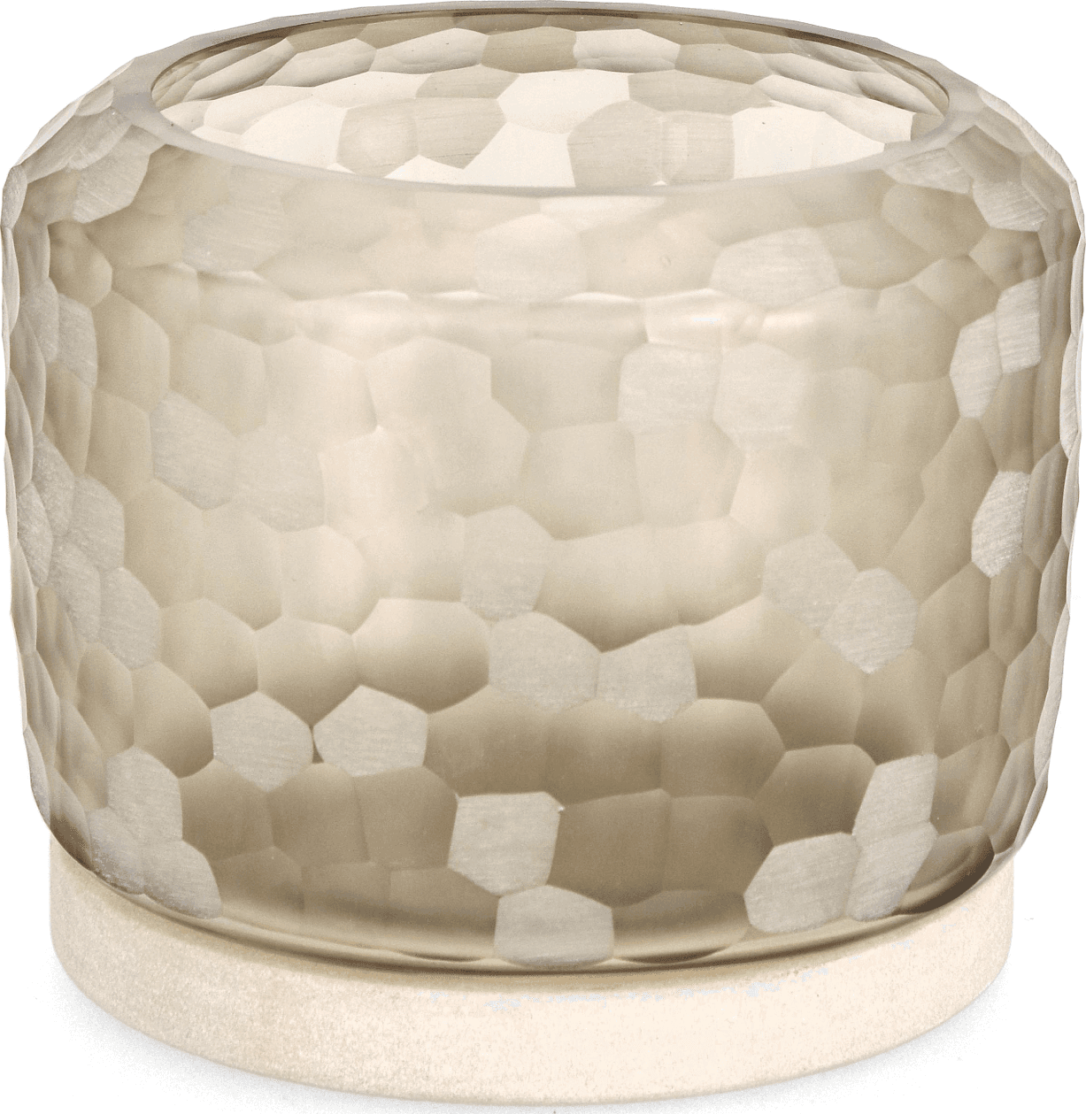 Porta candela in vetro sampur vt beige con base h19  e con base in pietra fatto a mano - 3