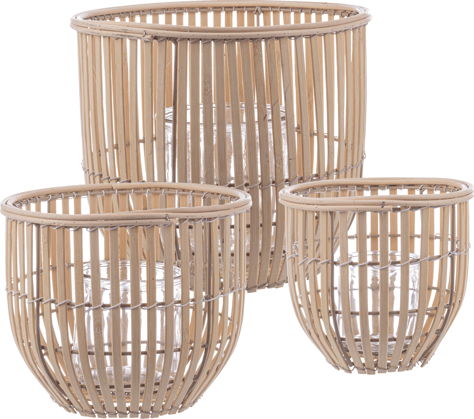 set 3 Porta candela  kenzie to verde fatto con materiale in Legno di bamboo - 7