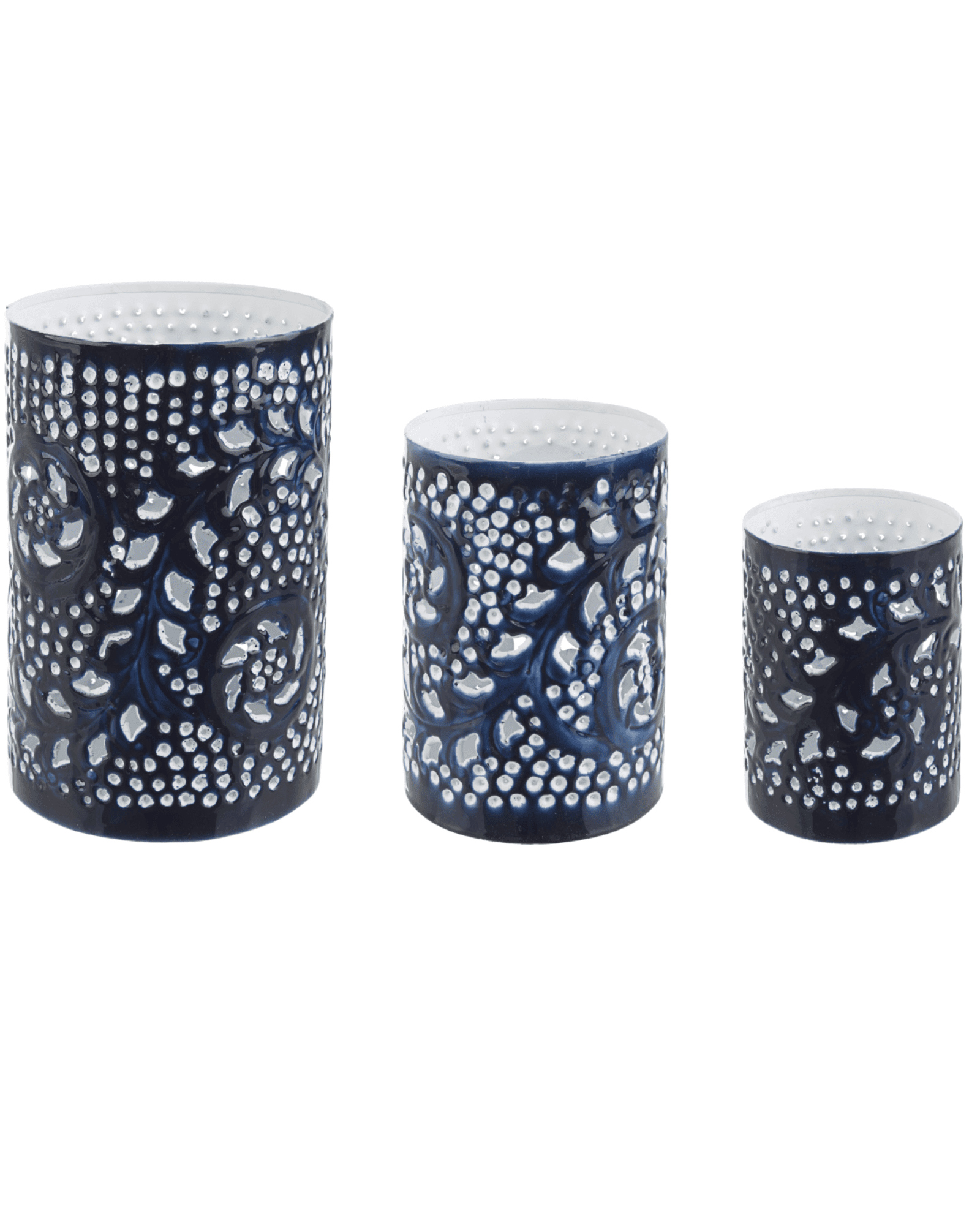 Set 3  porta candela yannick cil blu realizzato in metallo - 2