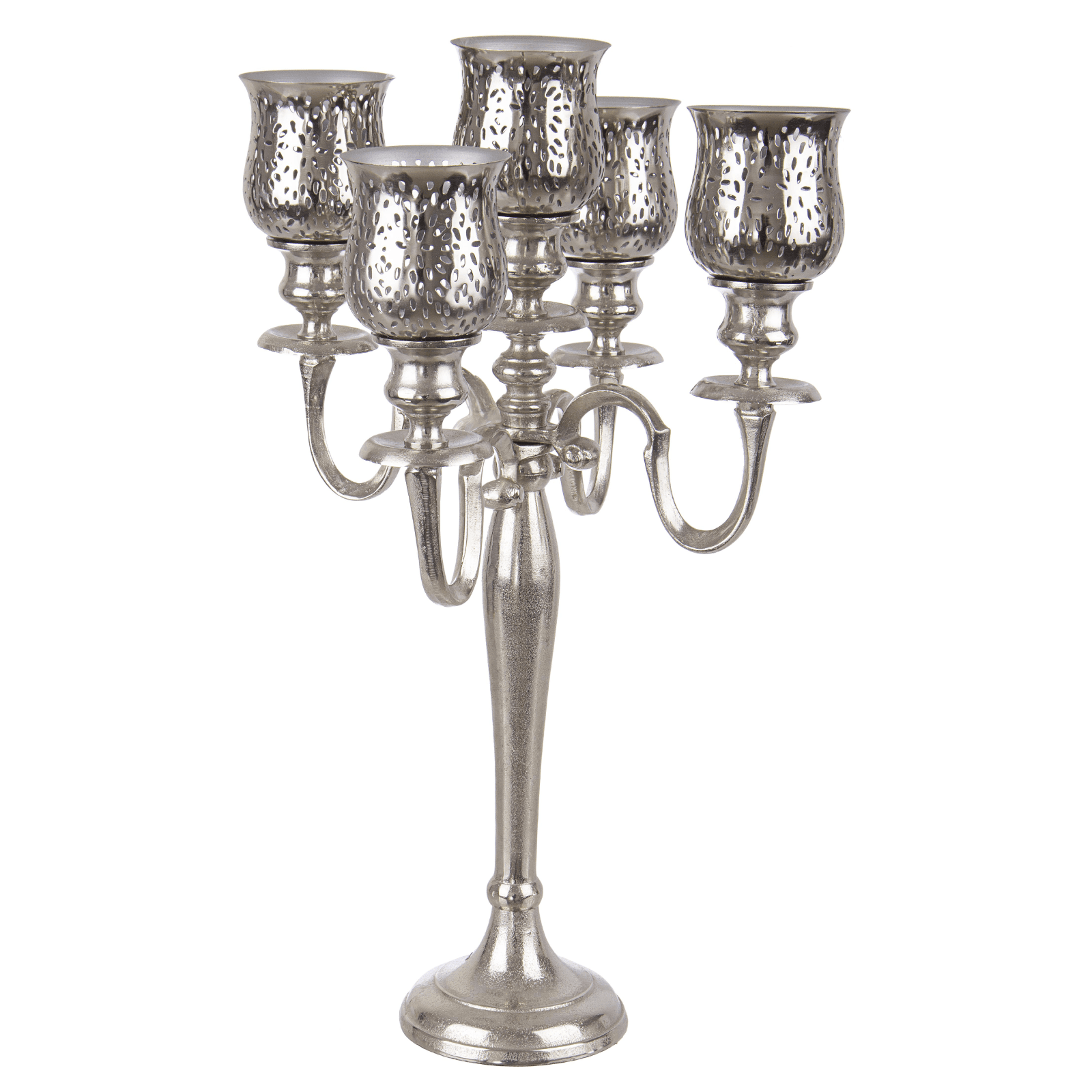 Candelabro sharyn a 5 fuochi in colorazione argento realizzato in alluminio e metallo - 2