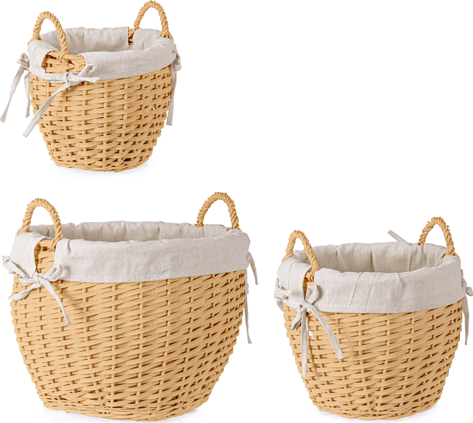 Set 3 Ceste alesha in Vimini naturale, con rivestimento 100% in cotone – Beige – Bizzotto Homemotion