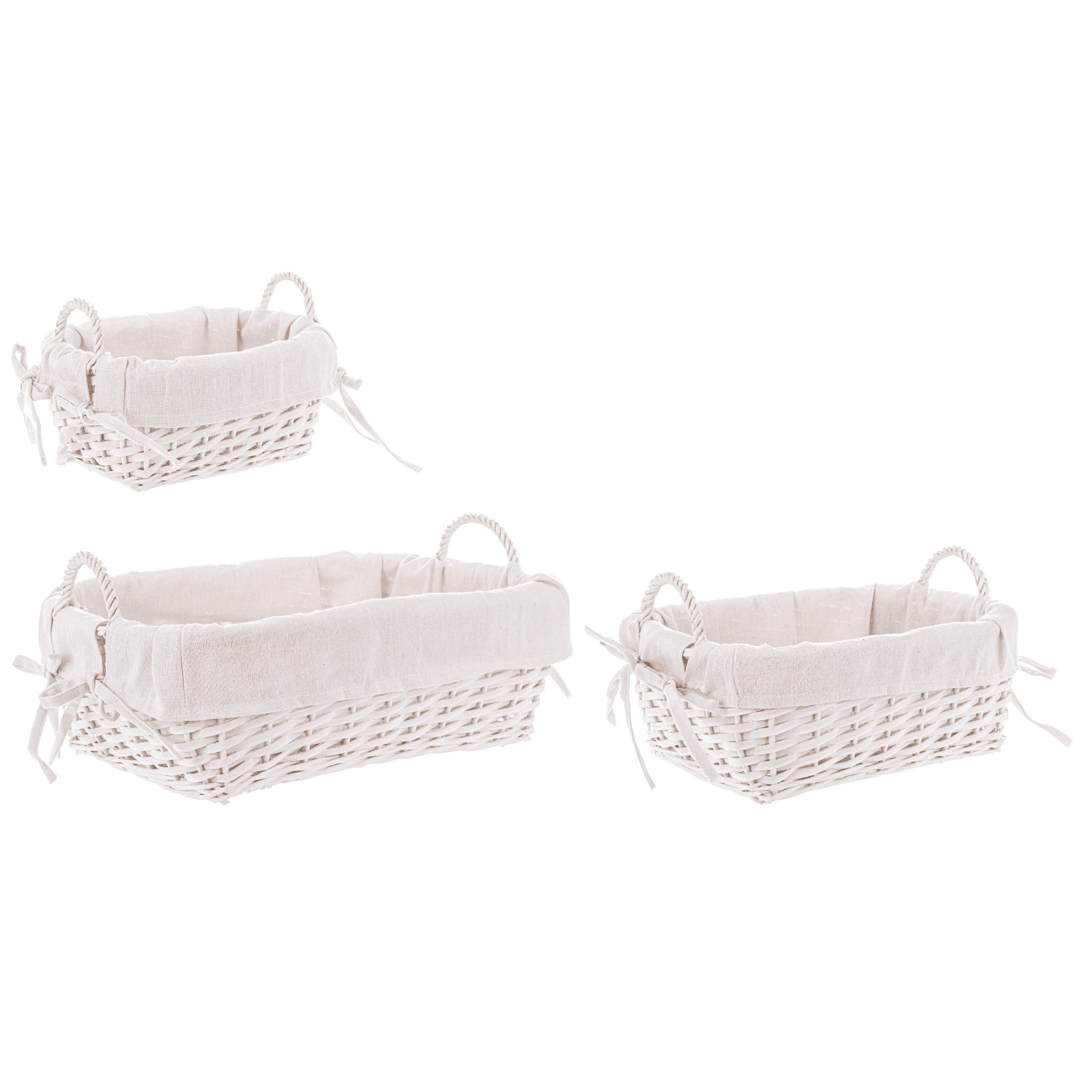 Set 3 Ceste alesha in Vimini naturale, con rivestimento 100% in cotone - 7