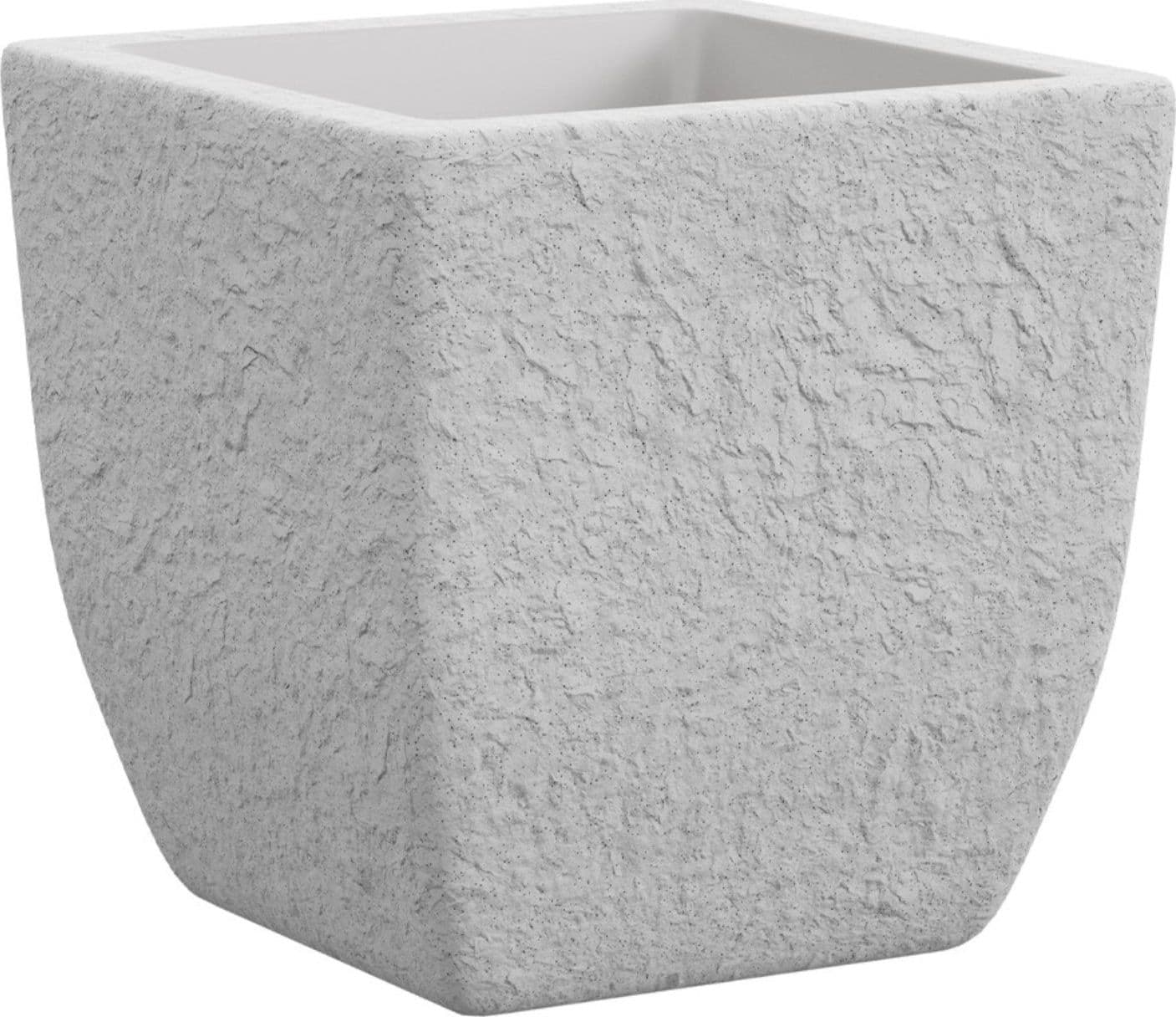 Vaso quadrato effetto pietra "Lithos" in plastica da esterno per piante e fiori – Bianco Pietra – Teraplast – marmo