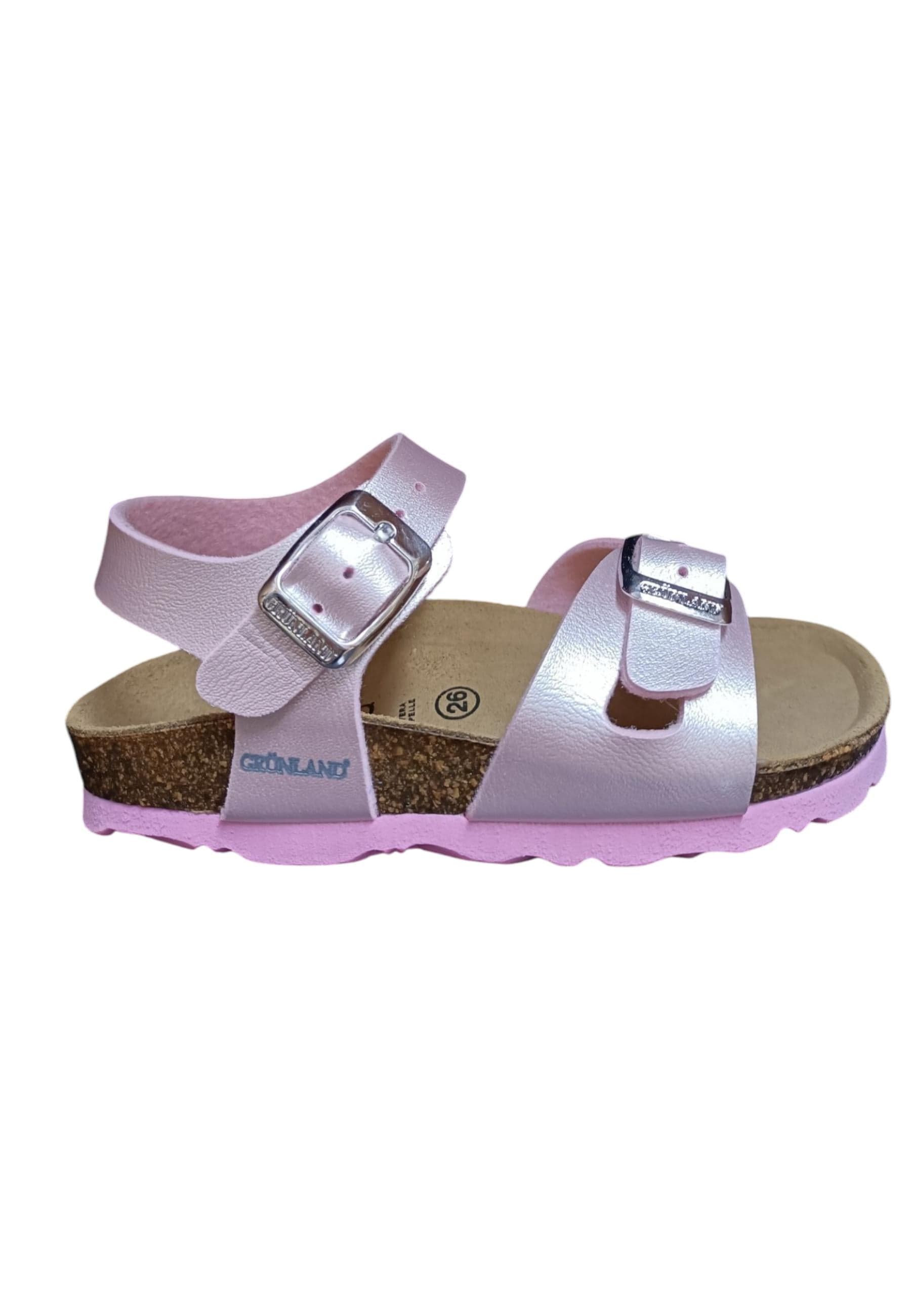 Sandalo bio bambino Grunland Junior 0646 rosa pelle sughero fibbia comfort - 6