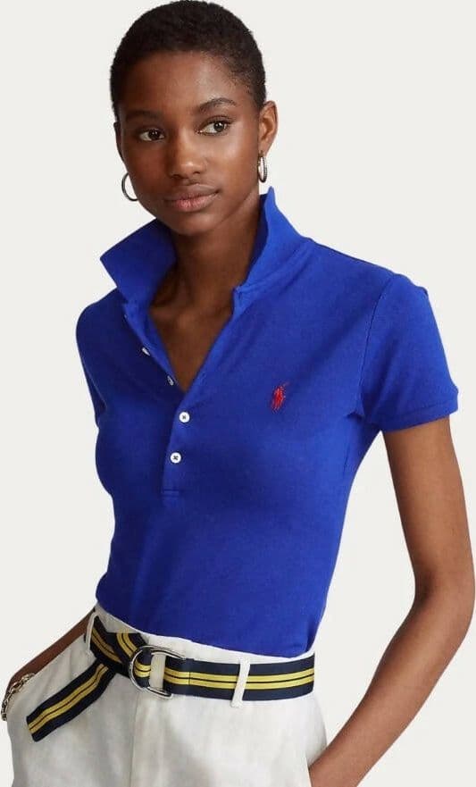 Ralph Lauren Polo Donna Mezze Maniche Slim- Fit Polo Scollo A V Piquet Pony Ricamato Maniche Corte Colletto Cinque Bottoni in Polo Euforia - Bronte, commercioVirtuoso.it