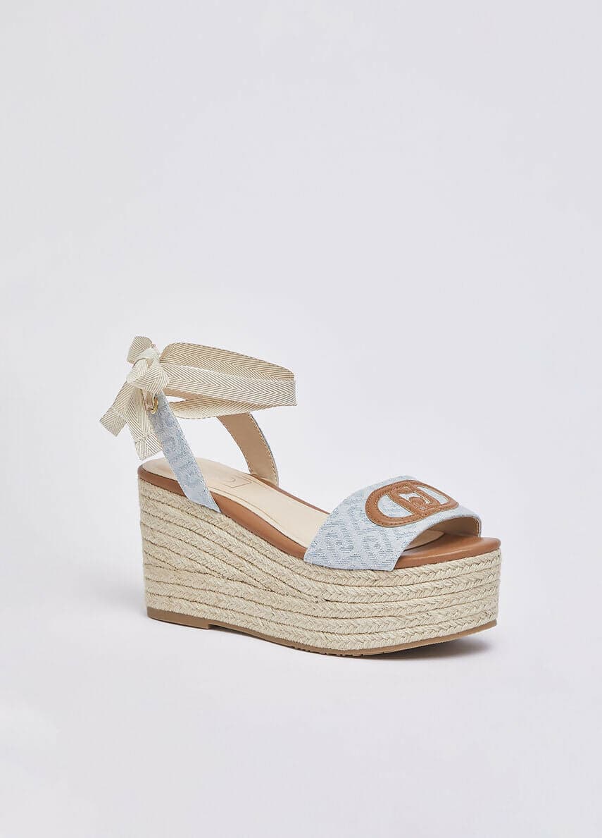 Liujo Donna Sandali zeppa in denim jacquard in Ciabatte moda Cantali Calzature - Randazzo, commercioVirtuoso.it