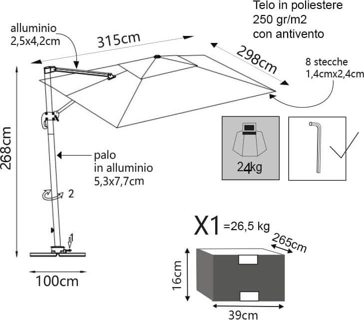 TESLA - ombrellone da giardino decentrato con led 3x4 Bianco in Ombrelloni Milani Home - Dueville, commercioVirtuoso.it