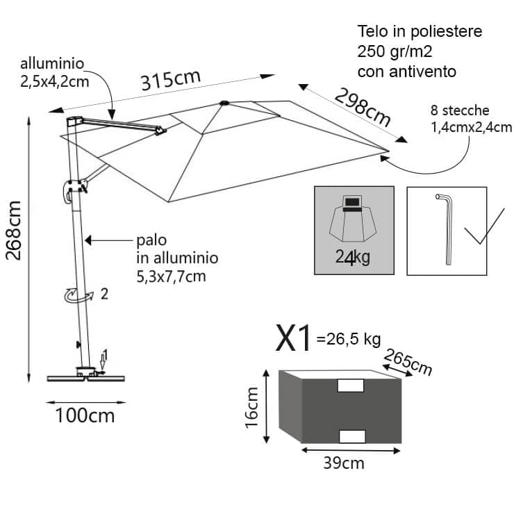 TESLA - ombrellone da giardino decentrato con led 3x4 Bianco in Ombrelloni Milani Home - Dueville, commercioVirtuoso.it