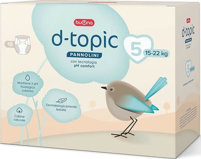 Buona D-Topic Pannolini per neonati e bambini - con Tecnologia pH Comfort - Dermatologicamente testati, Cotone Naturale, Materiali Traspiranti Delicati sulla Pelle dei Bambini - tutte le misure disponibili - 3 pacchi - PREZZO PER 3 CONFEZIONI in Pannolini per bambini Sanitaria Gioia del Bimbo - Villa San Giovanni, commercioVirtuoso.it