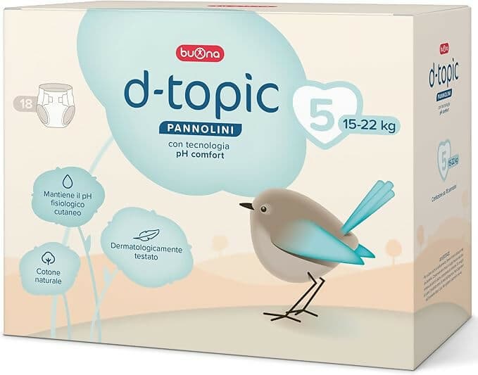 Buona D-Topic Pannolini per neonati e bambini - con Tecnologia pH Comfort - Dermatologicamente testati, Cotone Naturale, Materiali Traspiranti Delicati sulla Pelle dei Bambini - tutte le misure disponibili - 3 pacchi - PREZZO PER 3 CONFEZIONI in Pannolini per bambini Sanitaria Gioia del Bimbo - Villa San Giovanni, commercioVirtuoso.it