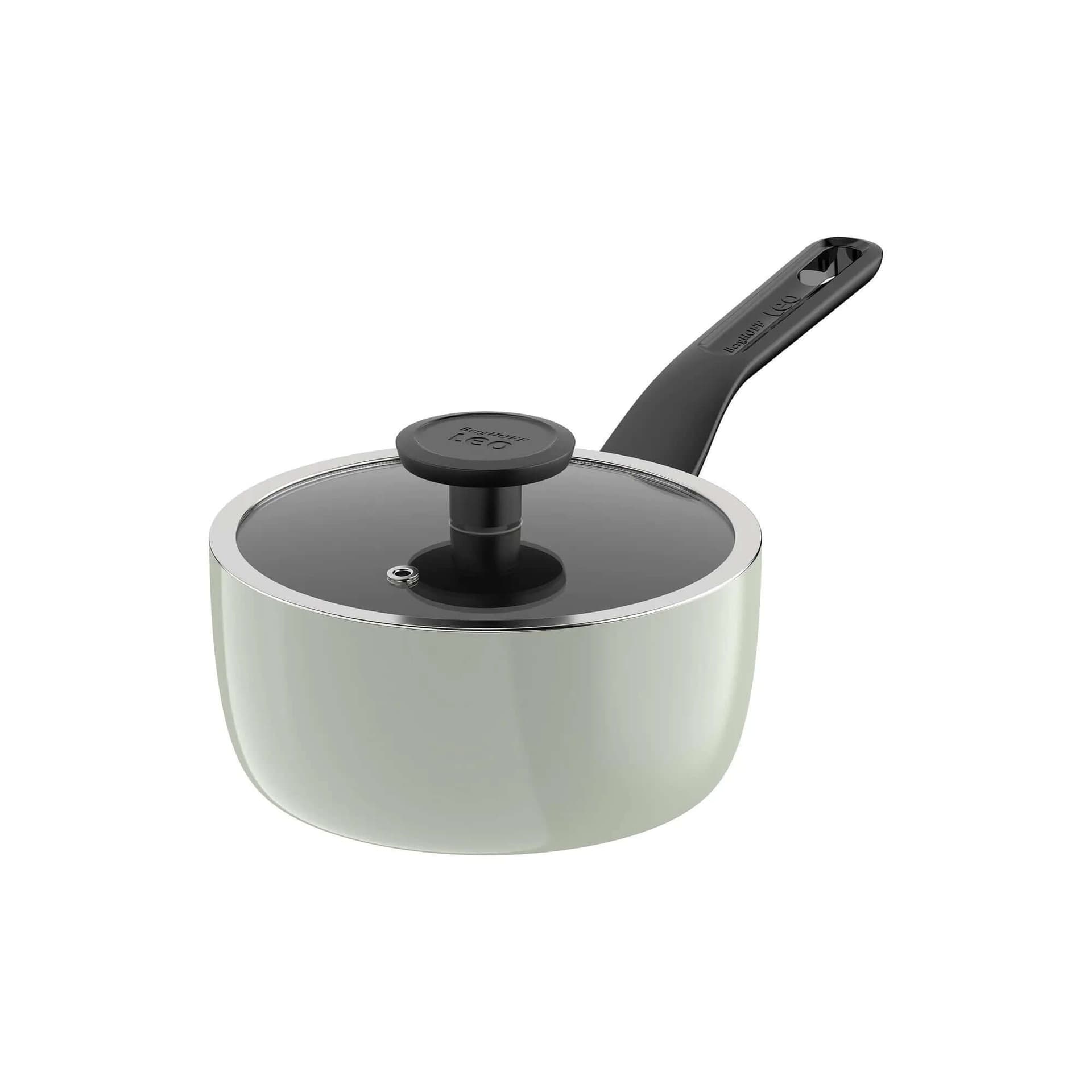 Set 7 pezzi Berghoff Glints Sage in alluminio riciclato, rivestimento antiaderente PFAS-free, con coperchi in vetro e manici termoisolati