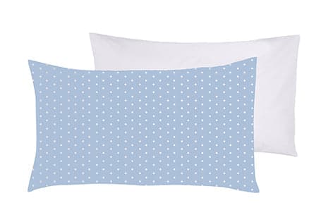 Set 2 federe coppia di federe bifaccia doubleface stampa digitale 100% cotone Made in Italy POIS BIANCHI SU CELESTE in Federe Vanita di raso - Sesto San Giovanni, commercioVirtuoso.it