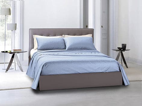 Completo letto lenzuola federe bifaccia double face stampa digitale in cotone made in italy POIS BIANCHI SU CELESTE/BIANCO in Set di lenzuola e federe Vanita di raso - Sesto San Giovanni, commercioVirtuoso.it
