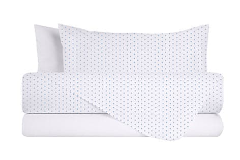 Completo letto lenzuola federe bifaccia double face stampa digitale in cotone made in italy POIS CELESTI SU BIANCO/BIANCO
