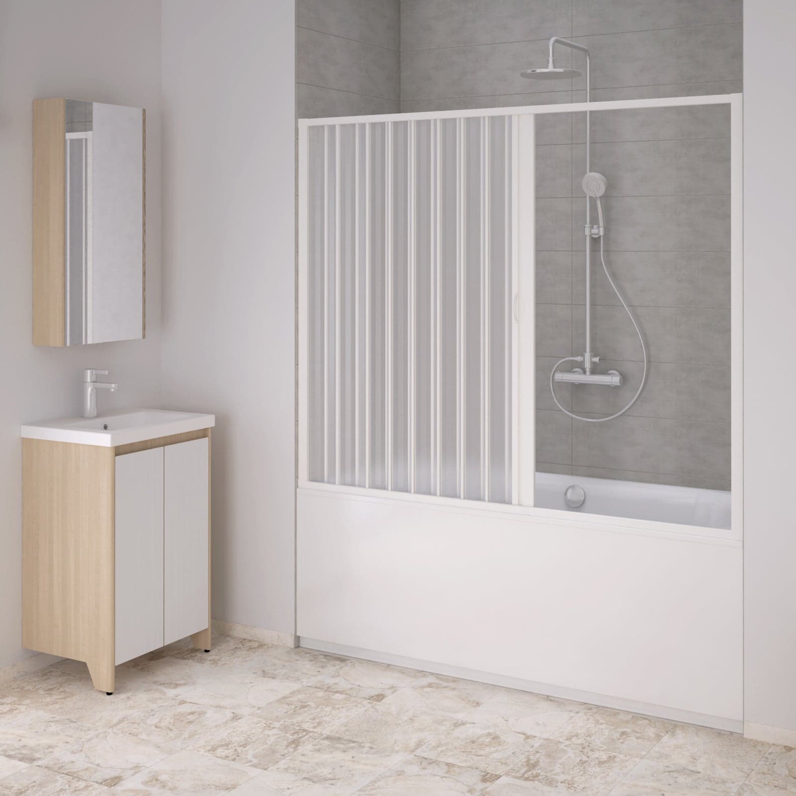 Box sopra vasca a nicchia in acrilico apertura laterale a soffietto riducibile "Made in Italy" – 140 X h 150 cm – Forte –