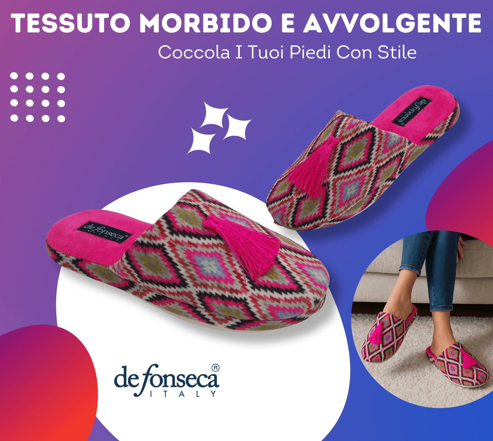 de fonseca Sissy Ciabatte Artistiche da Donna, Pantofole in Cotone, Slippers Comode e Lavabili per Casa in Infradito Primo Calzature - Venezia, commercioVirtuoso.it