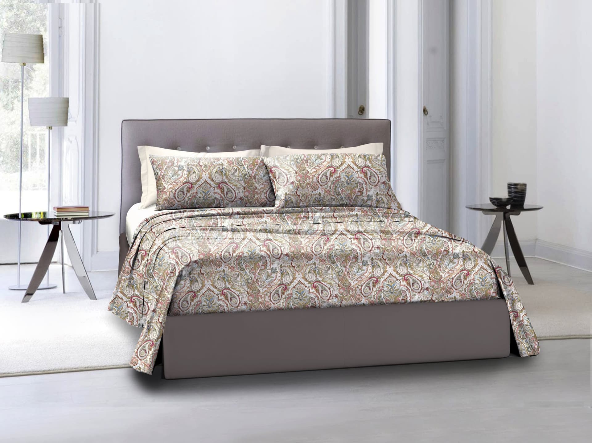 Completo letto lenzuola federe stampa digitale in cotone made in italy PAISLEY DORATO in Set di lenzuola e federe Vanita di raso - Sesto San Giovanni, commercioVirtuoso.it