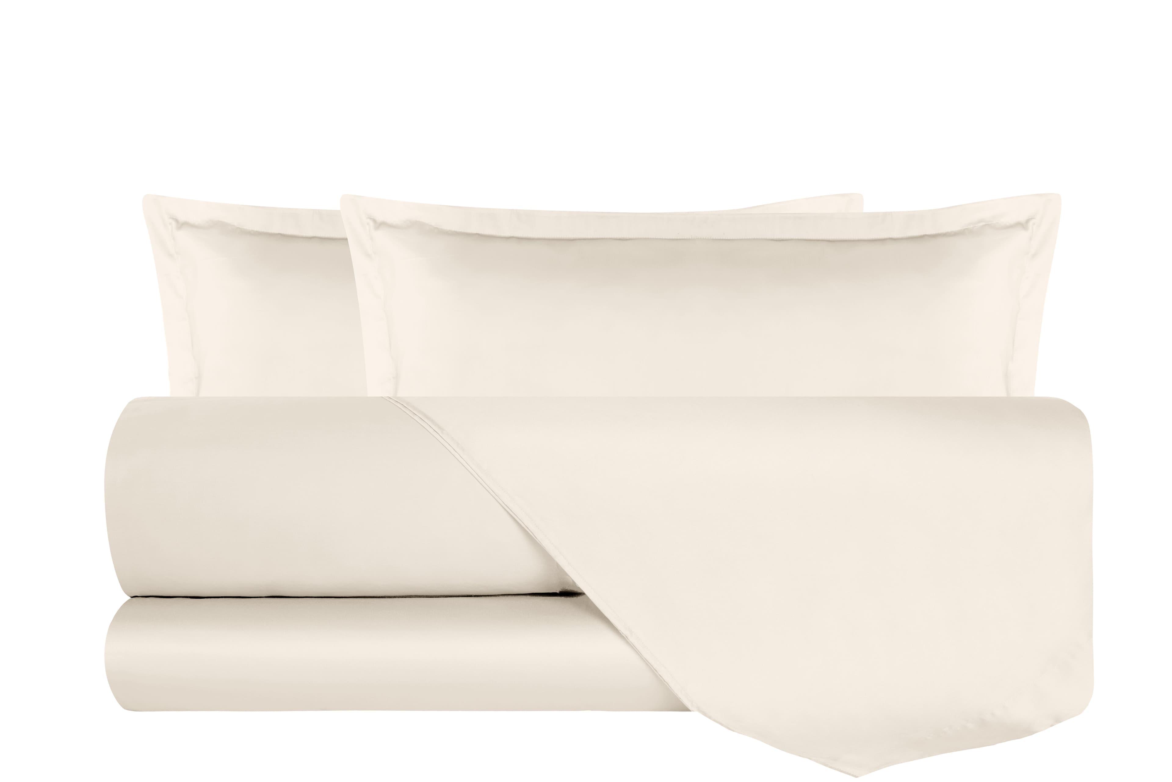 Completo Copripiumino In Raso Di Puro Cotone DELUXE Panna