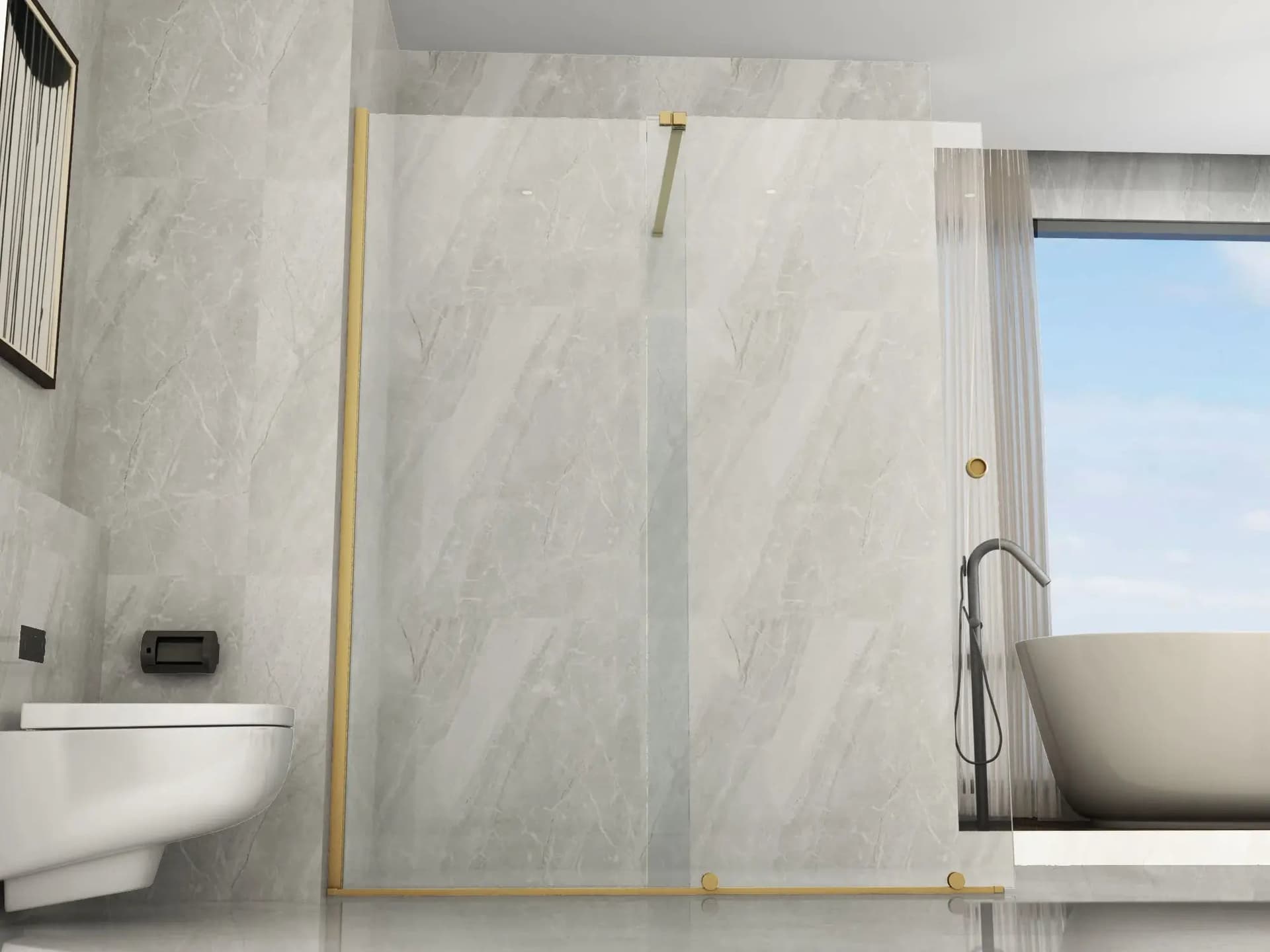Parete Doccia Walk-In Scorrevole Profili Oro 8mm H195cm in Box doccia Shopbagno.it - Roma, commercioVirtuoso.it