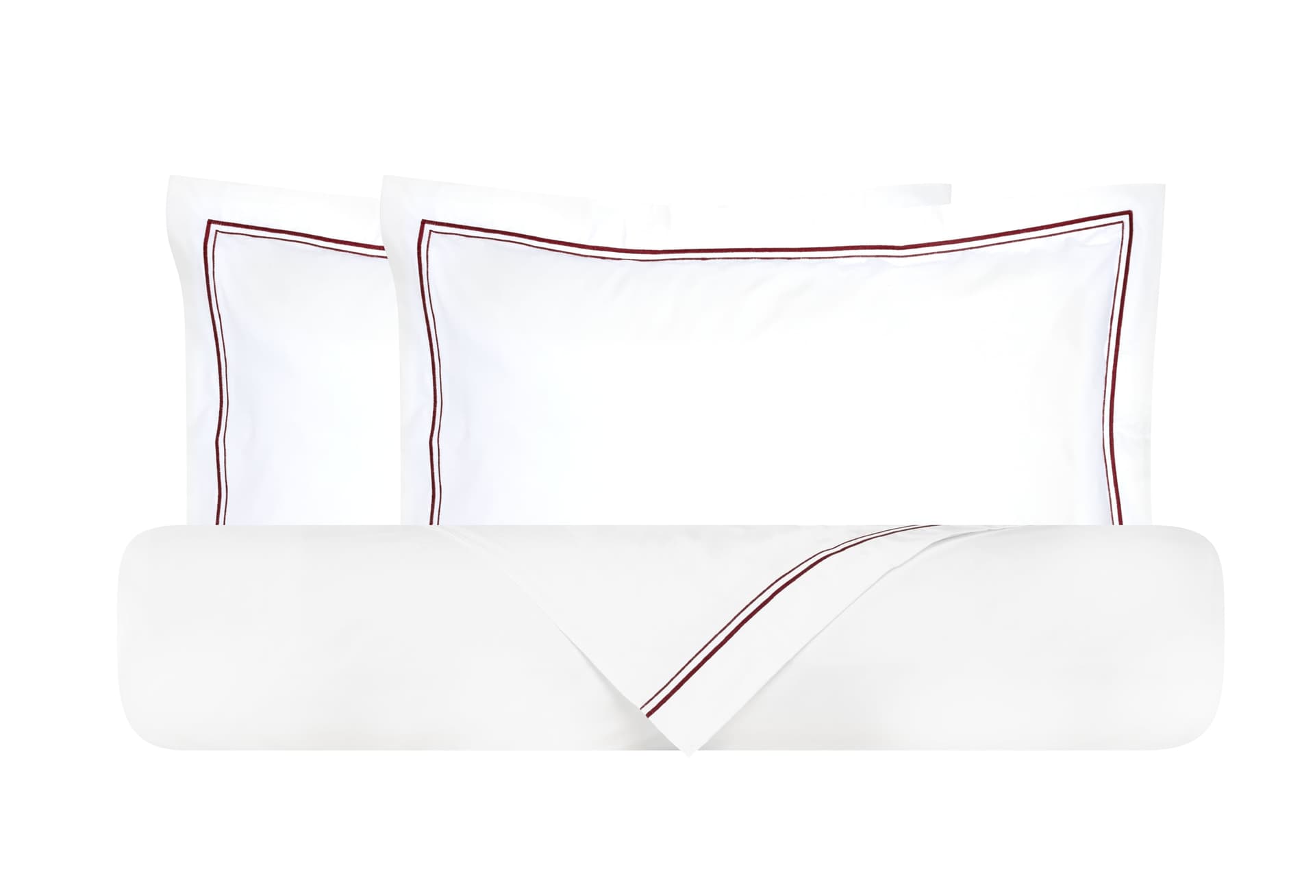 Parure Letto in Percalle di Puro Cotone Bianco con Elegante Ricamo Bordeaux