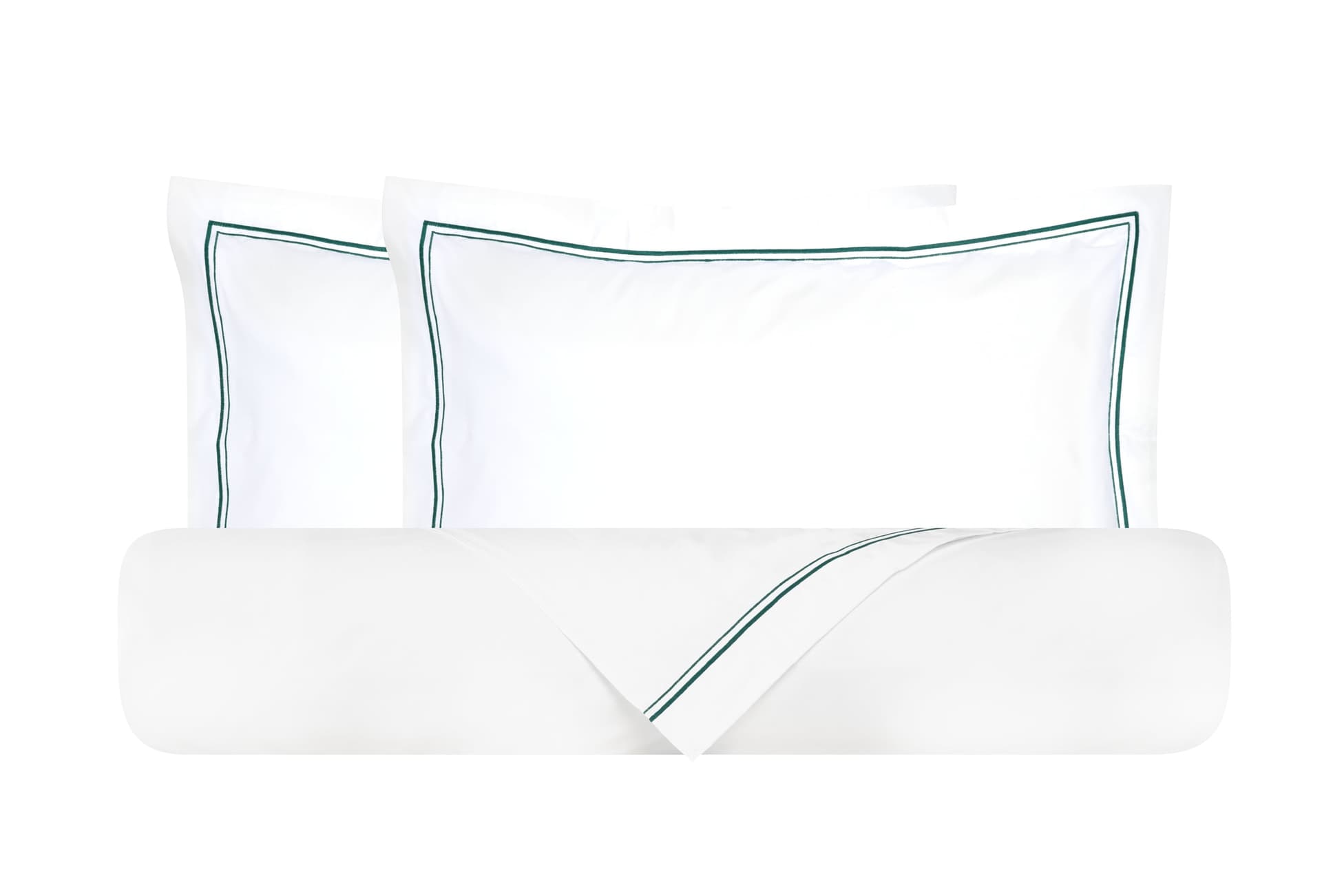 Parure Letto in Percalle di Puro Cotone Bianco con Elegante Ricamo Verde Smeraldo